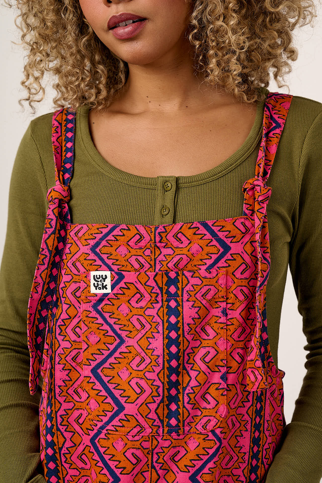 Arlo - Cotton Wide Leg Dungarees in Red Zig Zag Stripe - Image 2