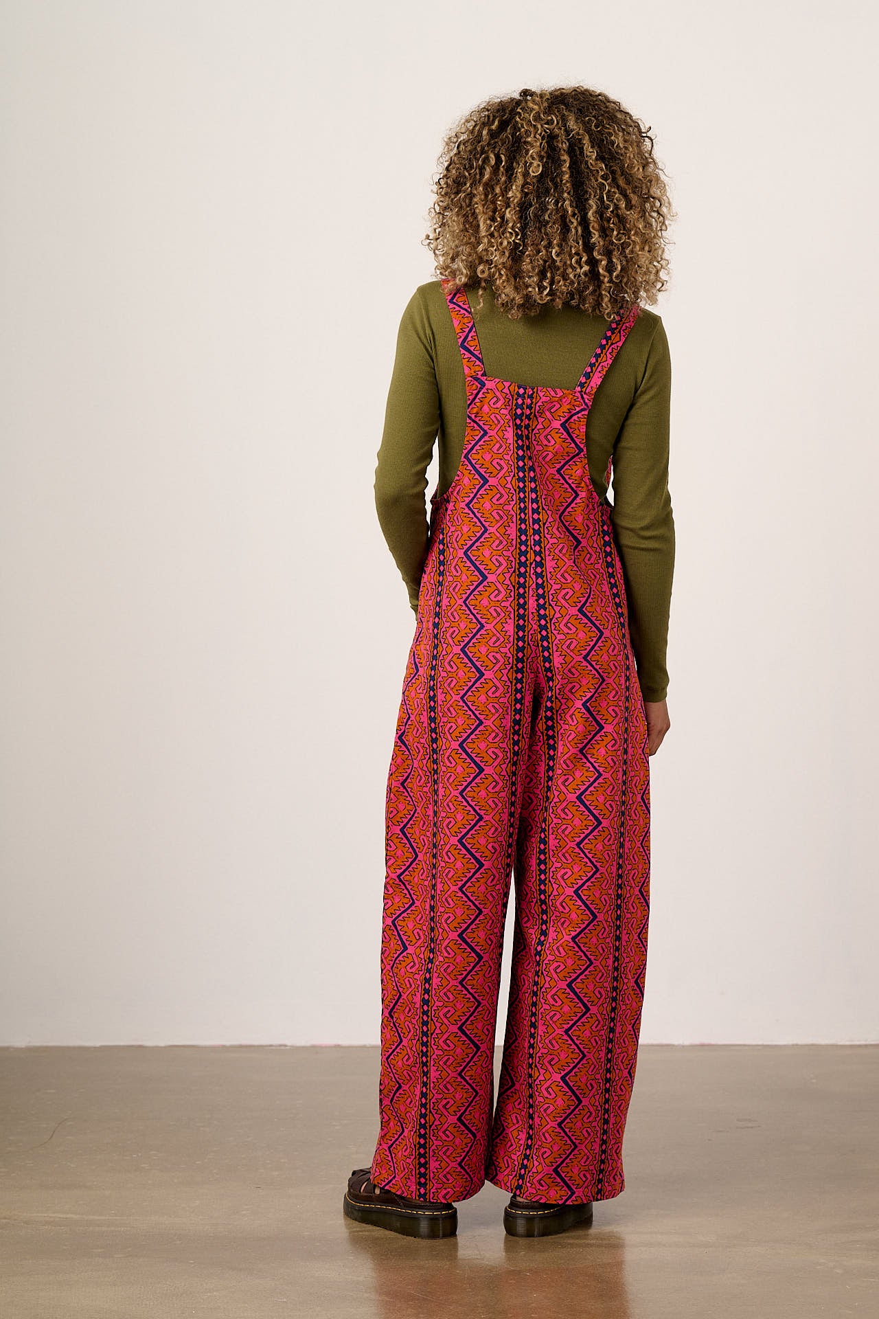 Arlo - Cotton Wide Leg Dungarees in Red Zig Zag Stripe - Image 5