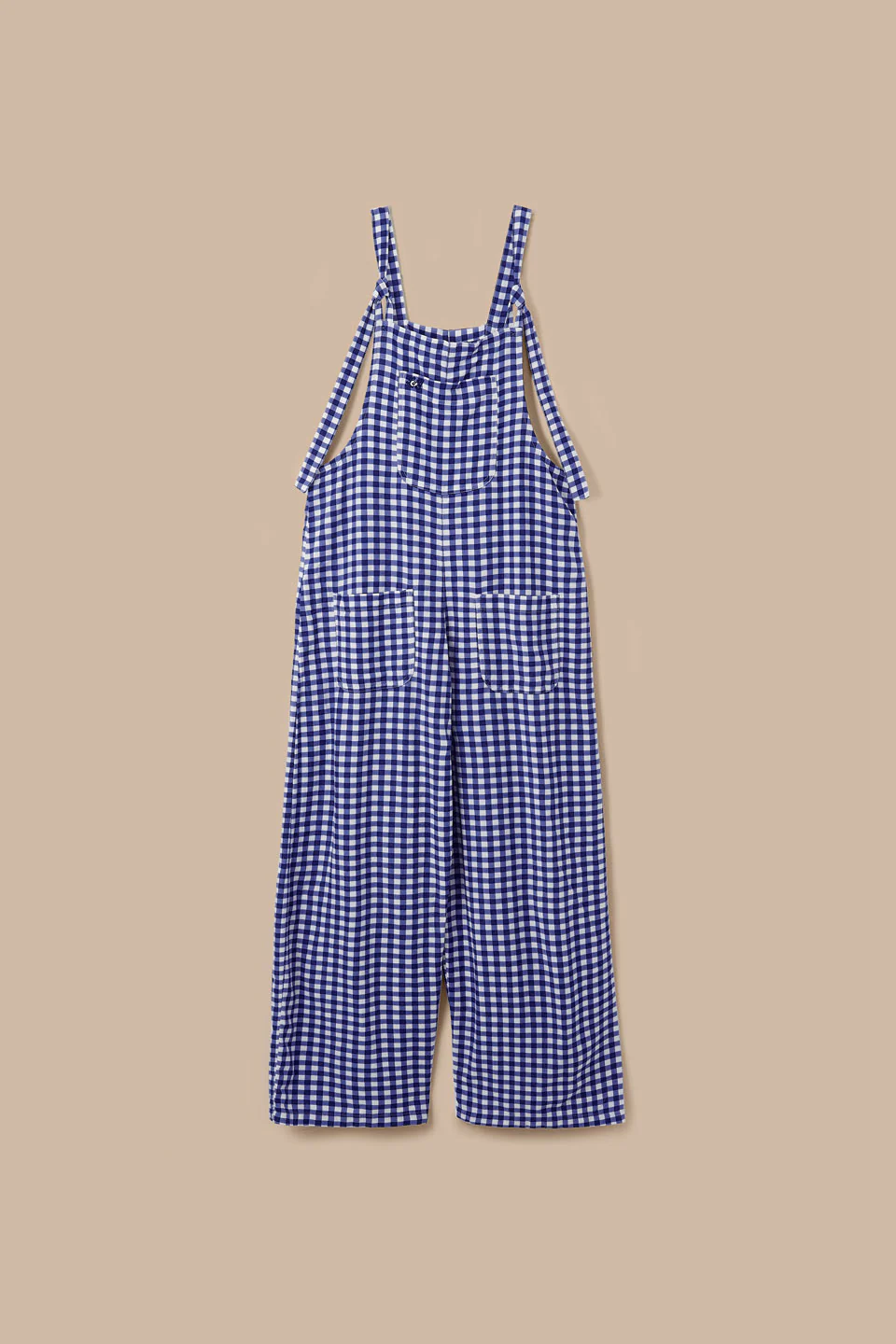 Arlo - Cotton & Viscose Wide Leg Dungarees in Blue Gingham Check - Image 3