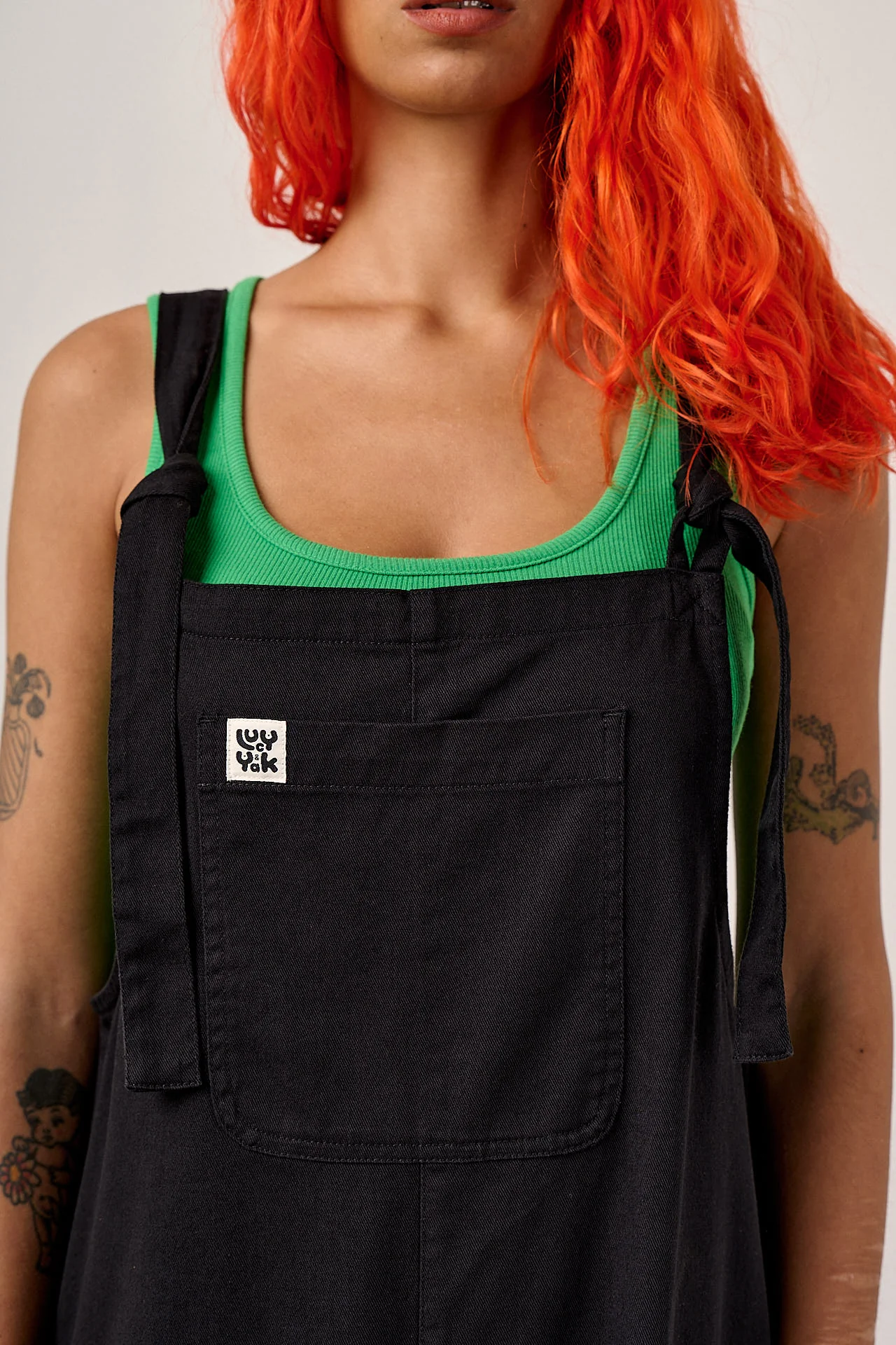 Arlo - Cotton Wide Leg Dungarees in Black - Image 2