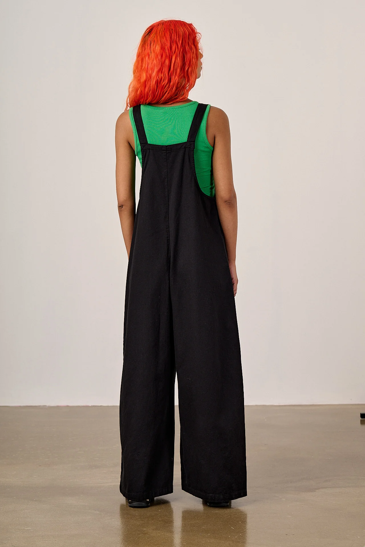 Arlo - Cotton Wide Leg Dungarees in Black - Image 5