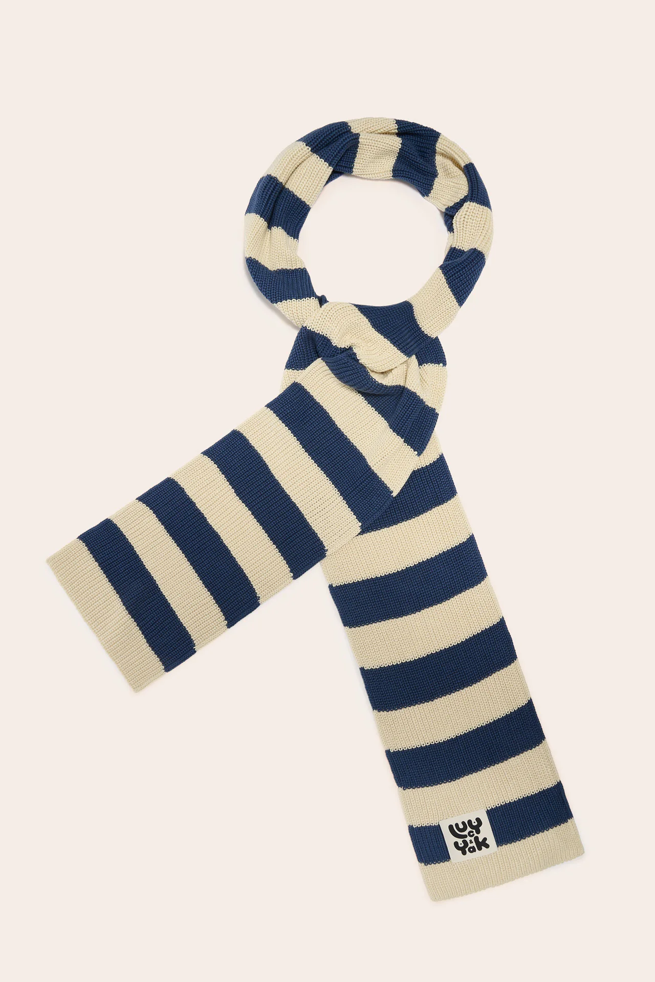 Aroha - Knitted Scarf in Blue and Ecru Stripe - Image 3