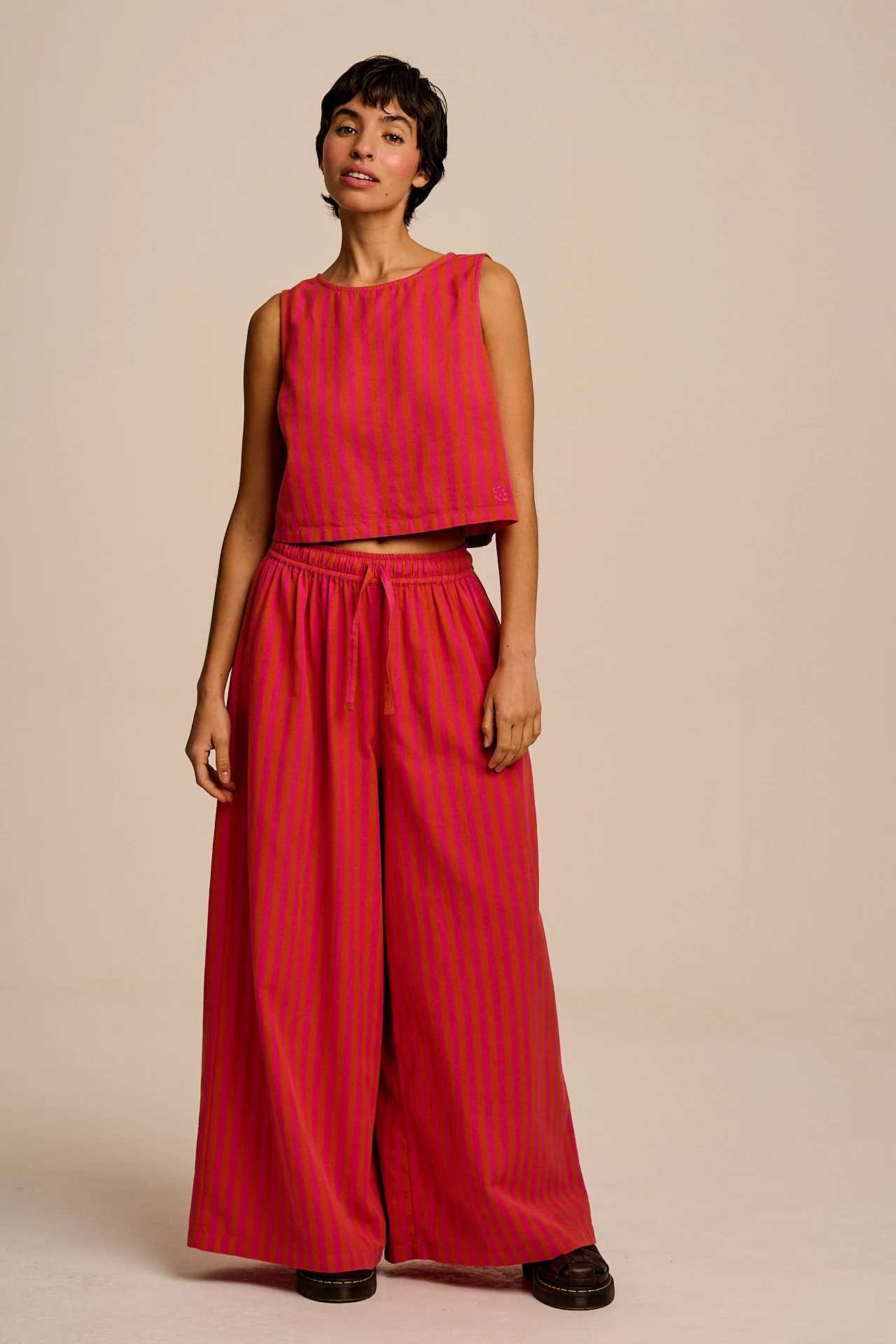 Aster - Cotton & Linen Trousers in Pink & Orange Stripe - Image 3