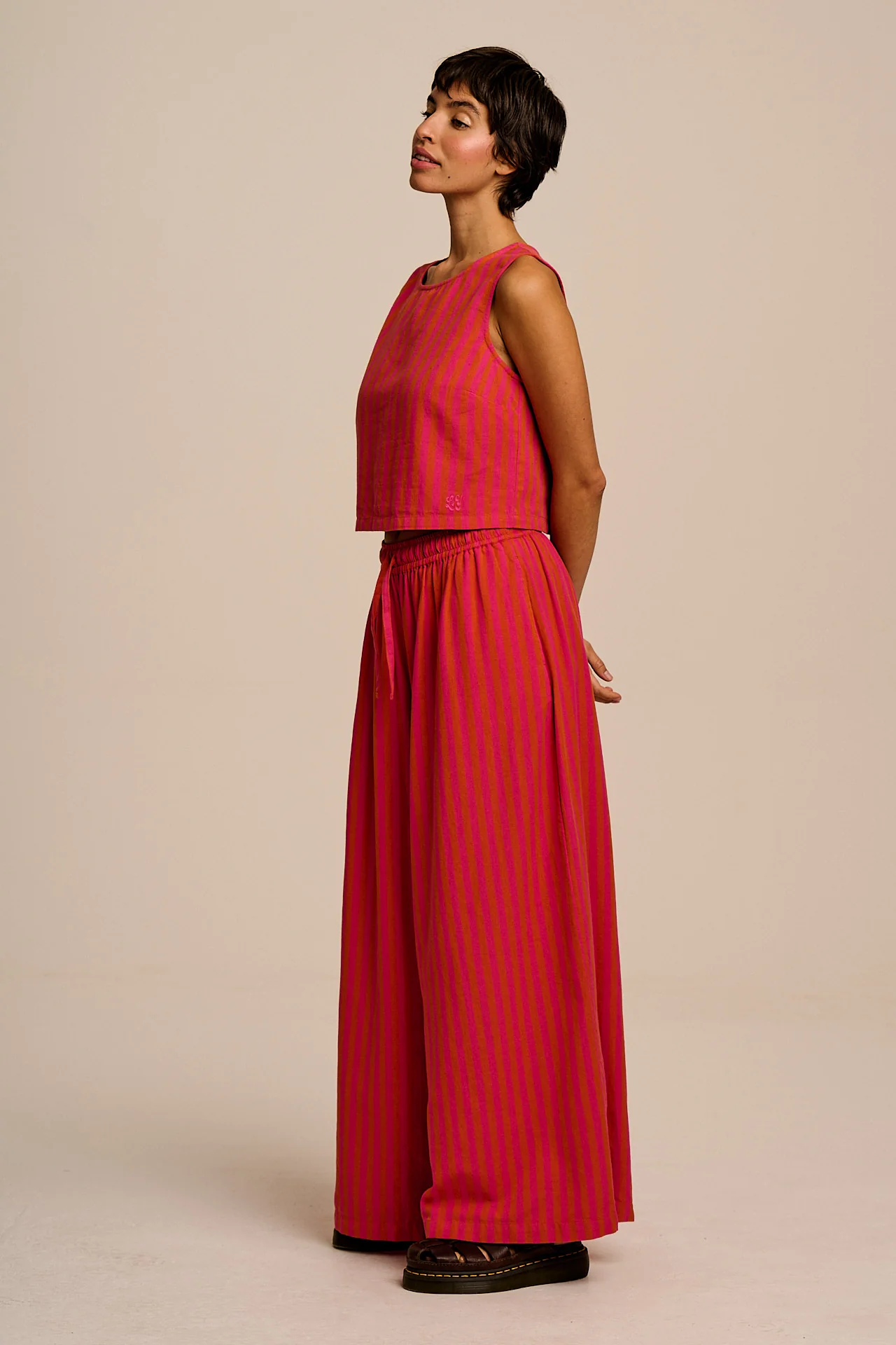 Aster - Cotton & Linen Trousers in Pink & Orange Stripe - Image 6
