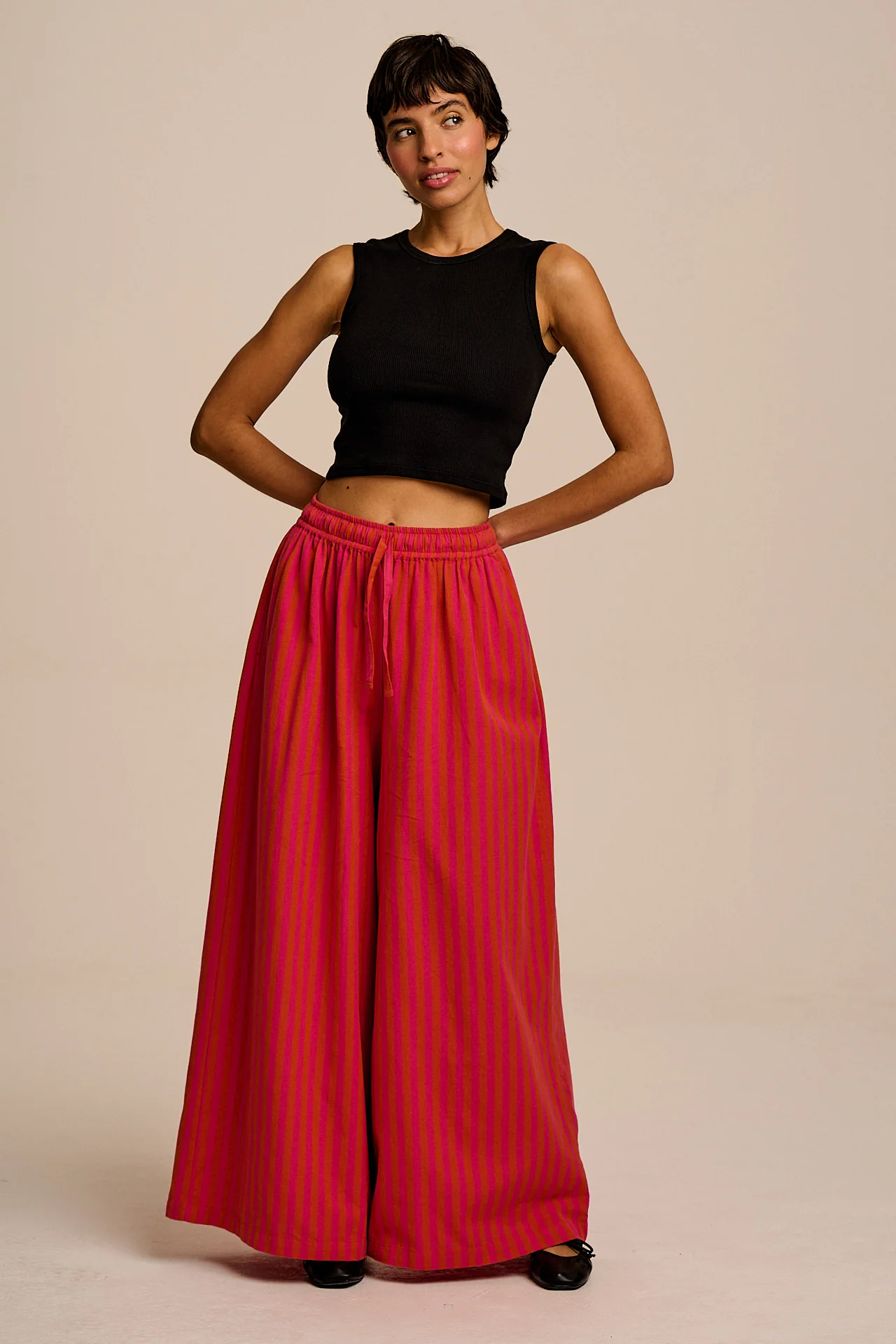 Aster - Cotton & Linen Trousers in Pink & Orange Stripe - Image 7