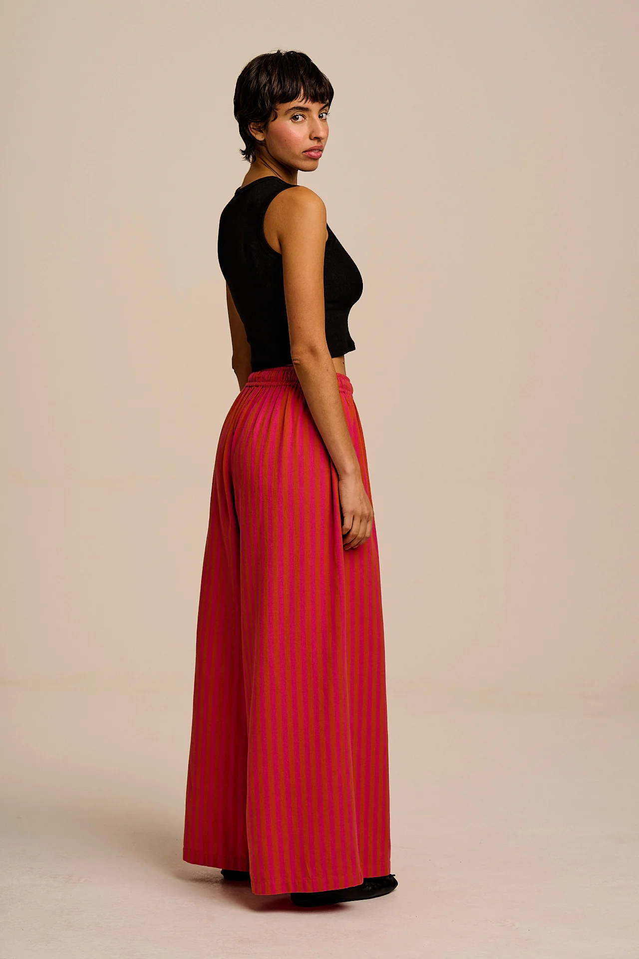 Aster - Cotton & Linen Trousers in Pink & Orange Stripe - Image 8
