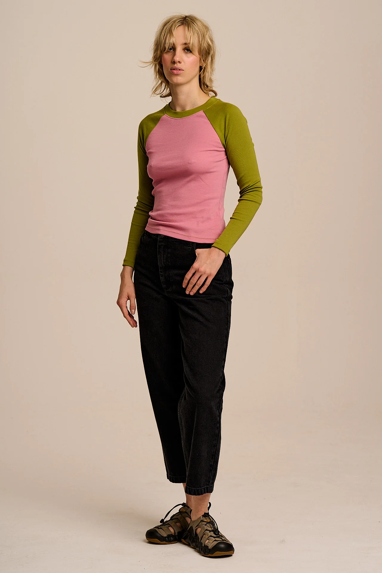 Avi - Long Sleeve Raglan Top in Pink & Green - Image 5