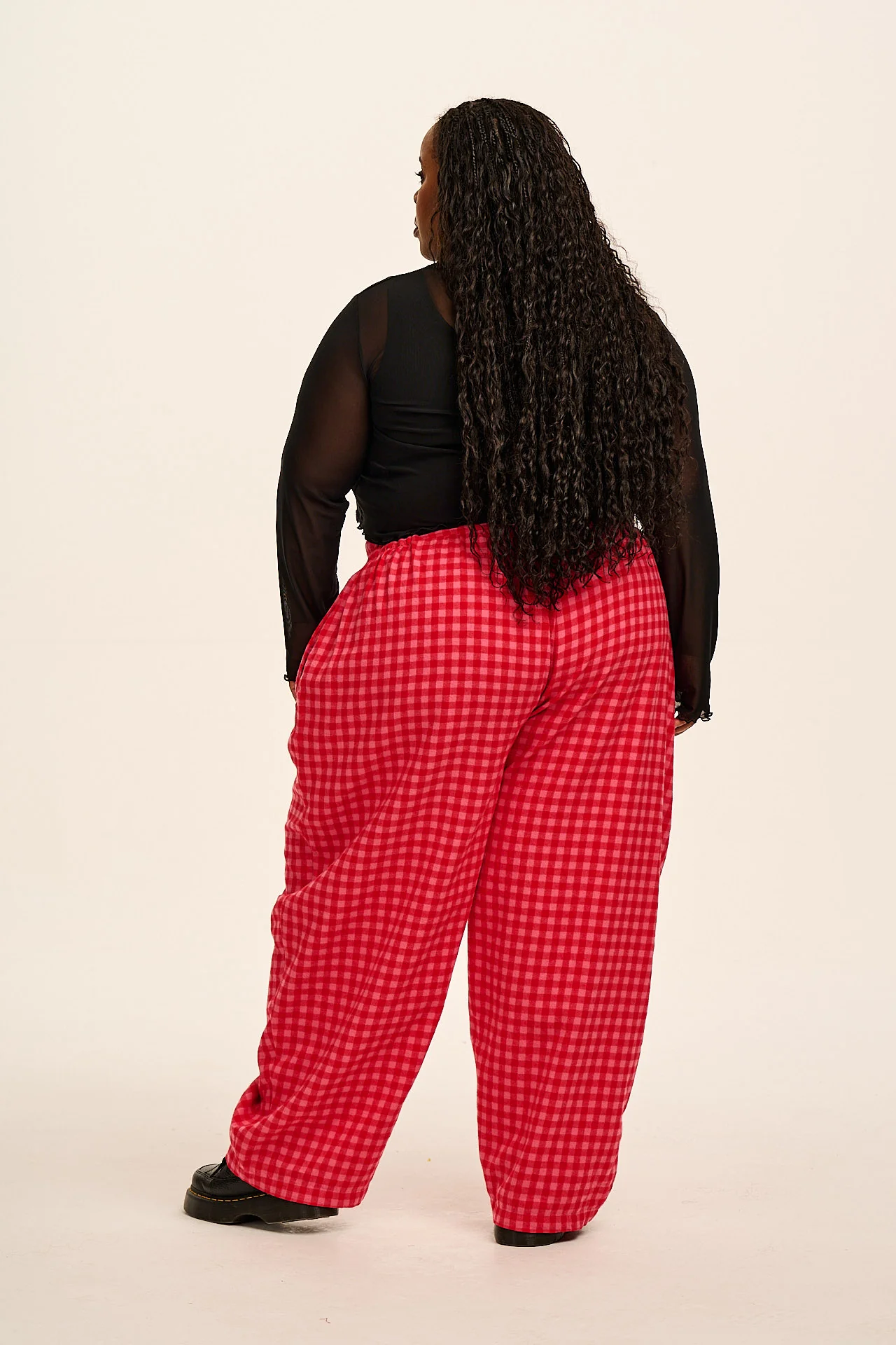 Beau - Barrel Leg Brushed Cotton Trousers in Pink and Red Gingham - Image 10