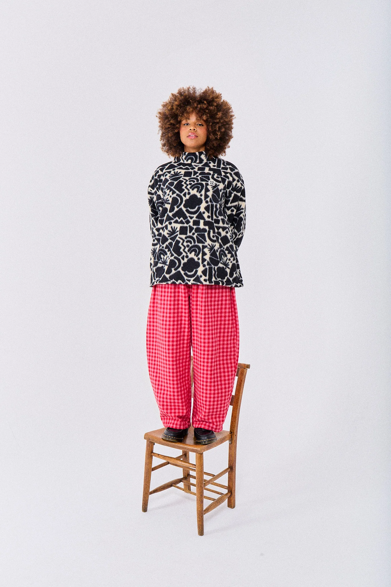 Beau - Barrel Leg Brushed Cotton Trousers in Pink and Red Gingham - Image 3