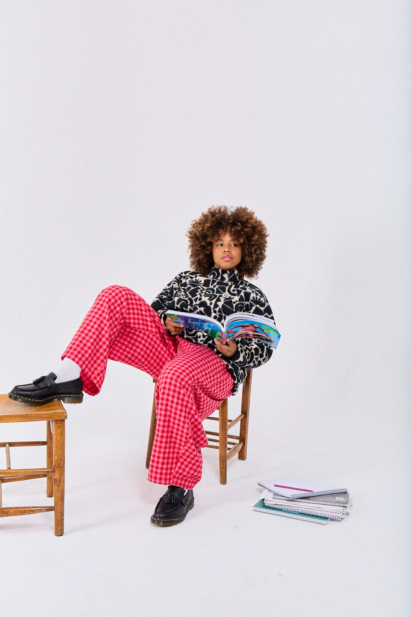 Beau - Barrel Leg Brushed Cotton Trousers in Pink and Red Gingham - Image 4