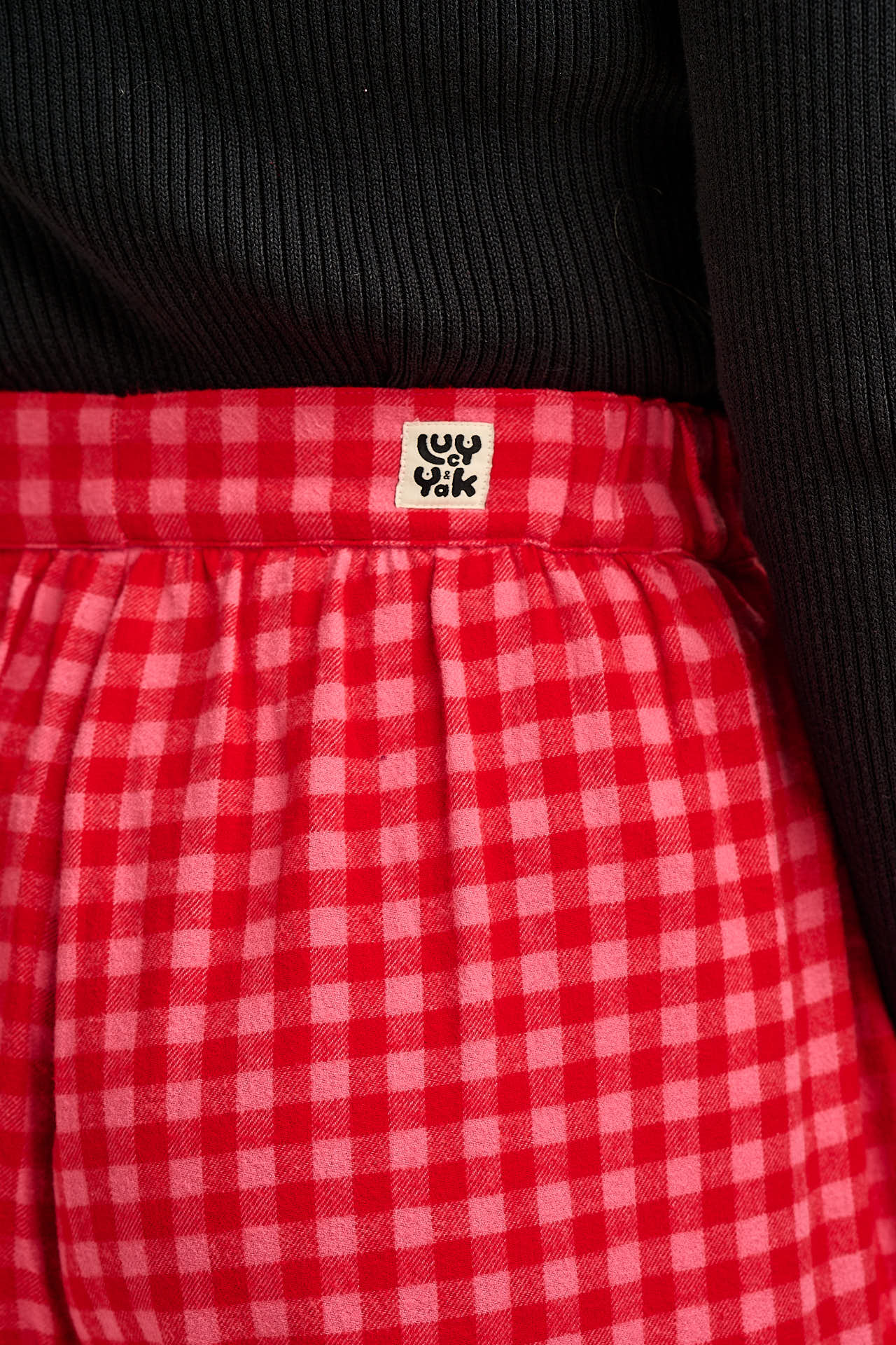 Beau - Barrel Leg Brushed Cotton Trousers in Pink and Red Gingham - Image 7