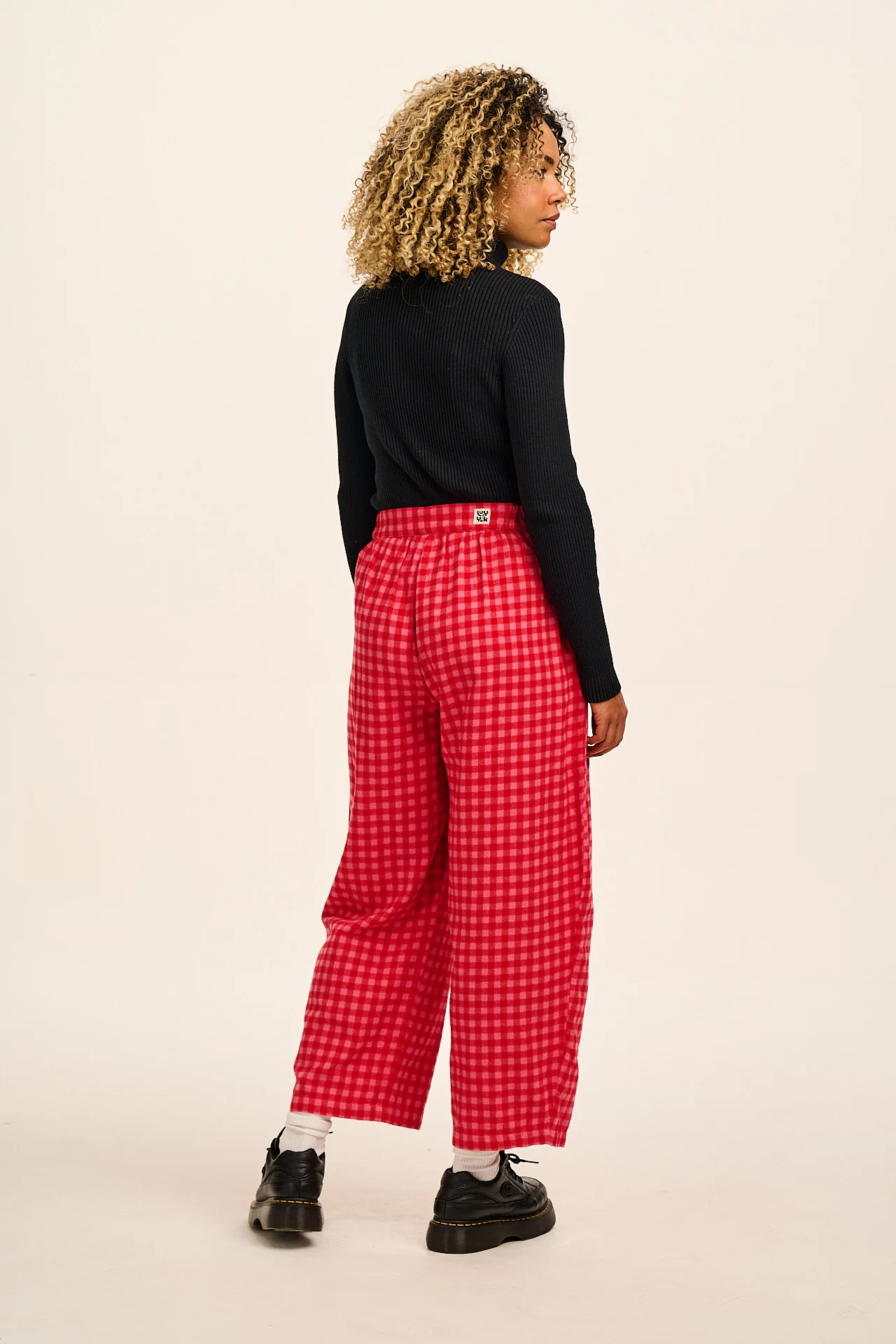 Beau - Barrel Leg Brushed Cotton Trousers in Pink and Red Gingham - Image 8