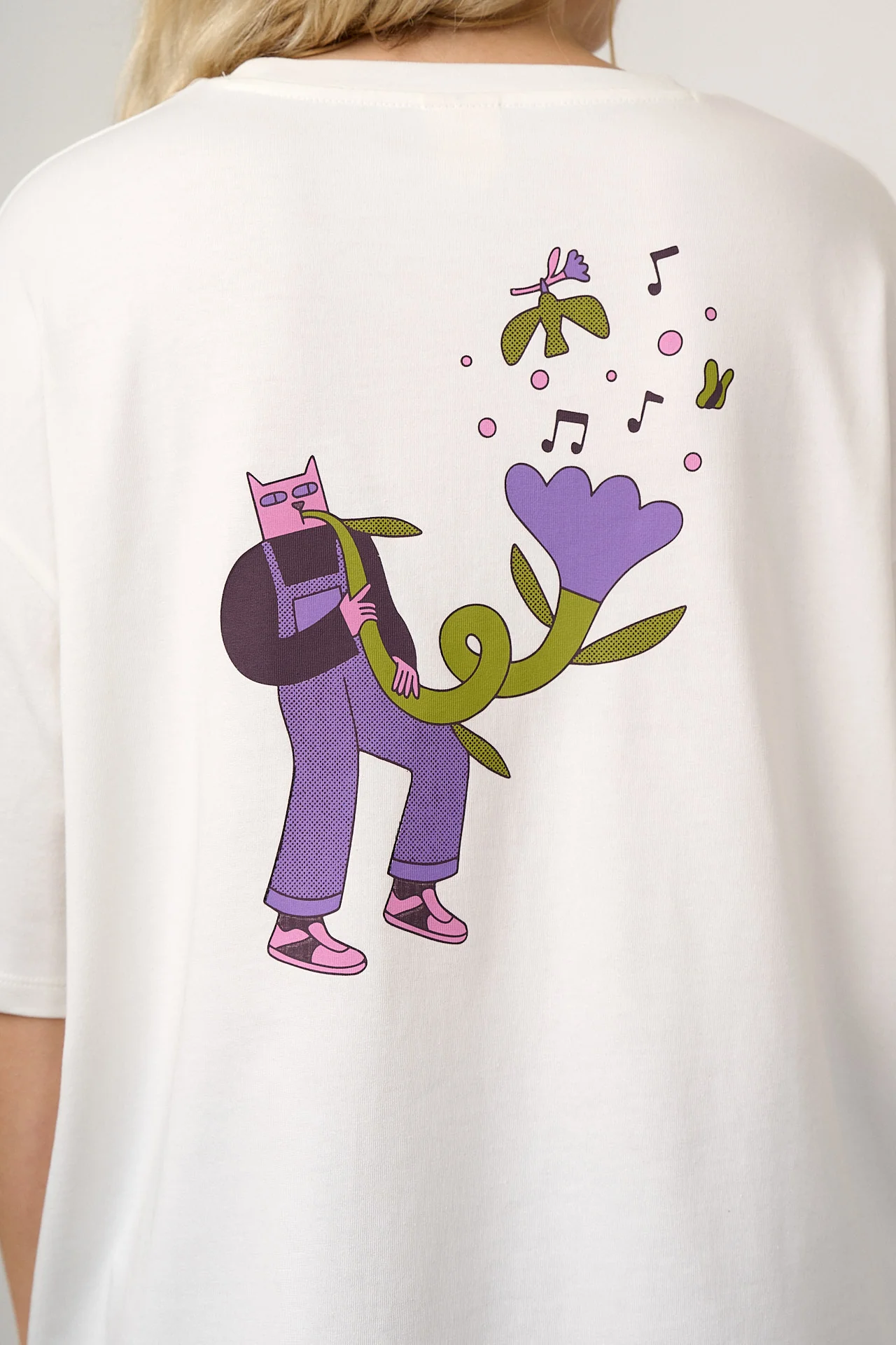 Benny - Oversized Heavyweight Cotton T-Shirt in Musical Cat - Image 3