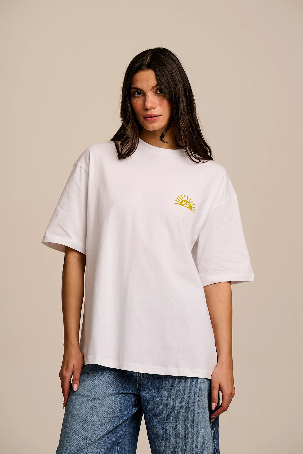 Benny - Oversized Cotton T-Shirt in Beach Coastal Tile Print - Image 7