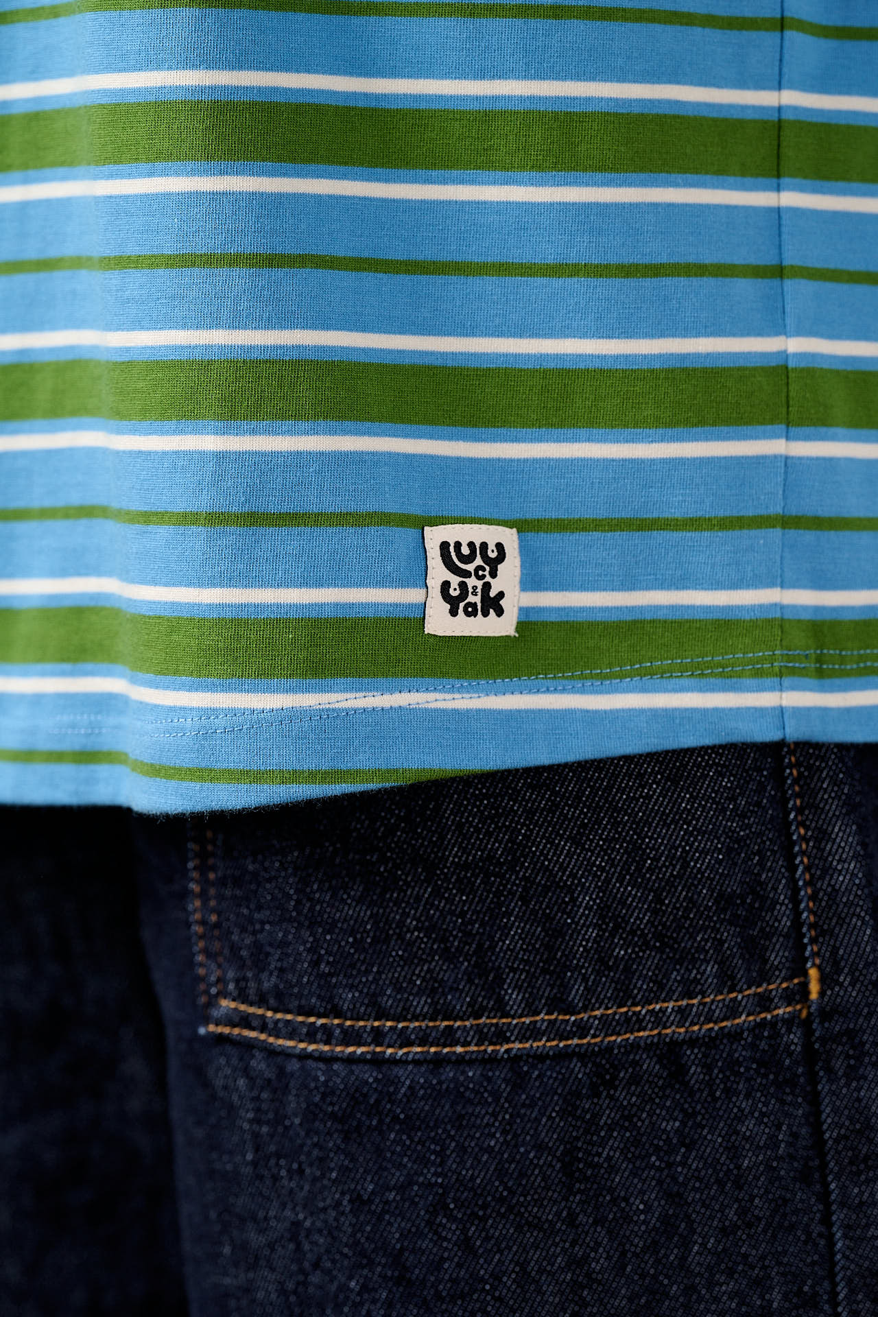 Benny - Oversized Cotton T-Shirt in Green & Blue Stripe - Image 2