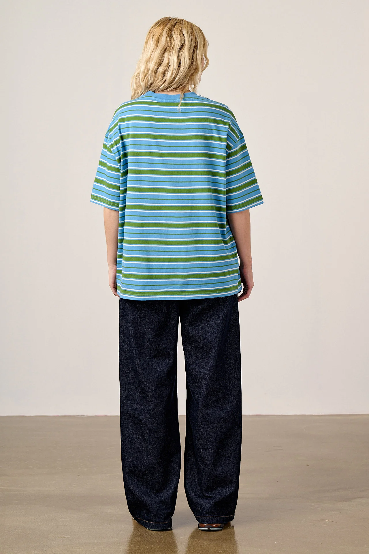 Benny - Oversized Cotton T-Shirt in Green & Blue Stripe - Image 6