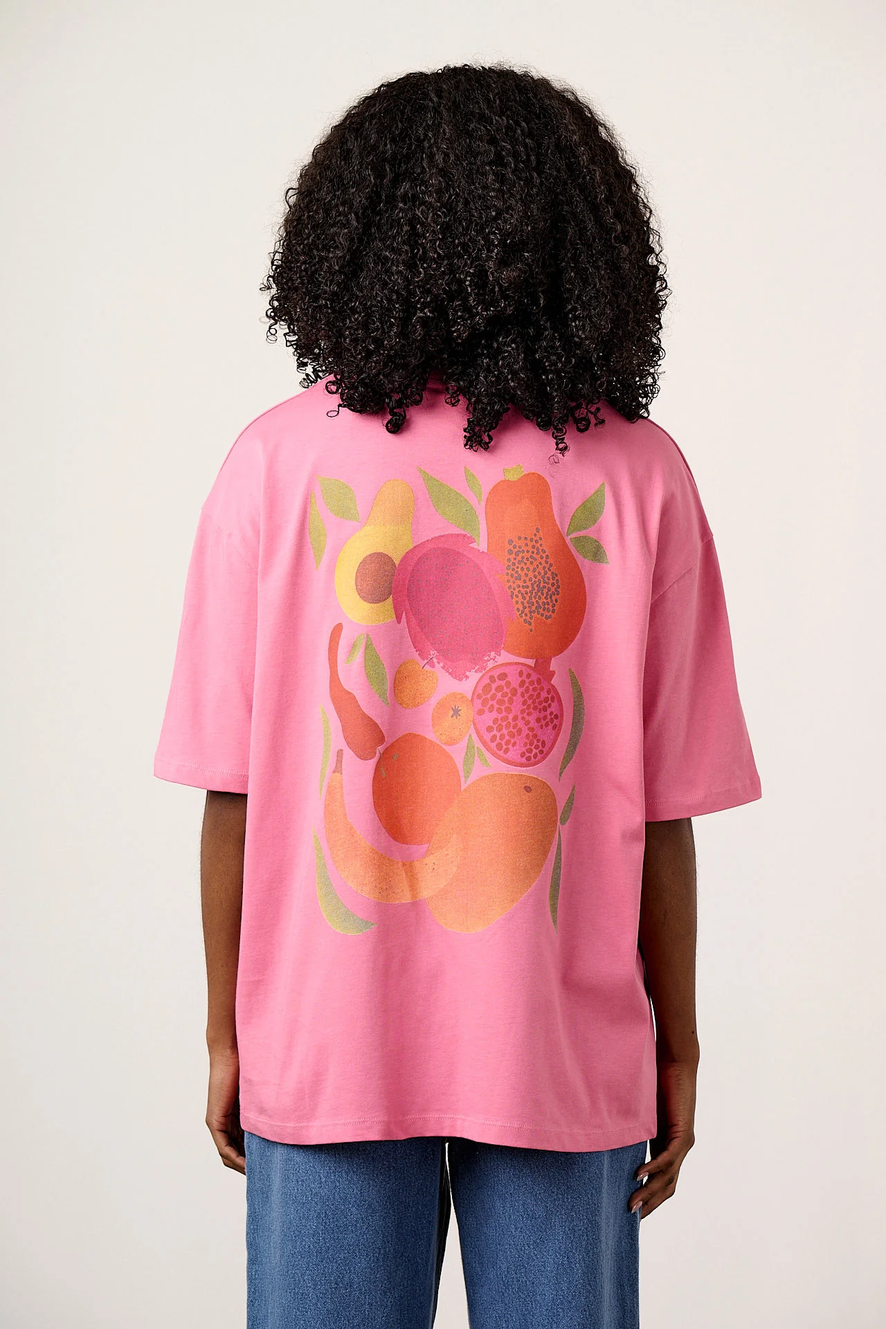 Benny - Oversized Cotton T-Shirt in Pink Fruit Salad Print - Image 4