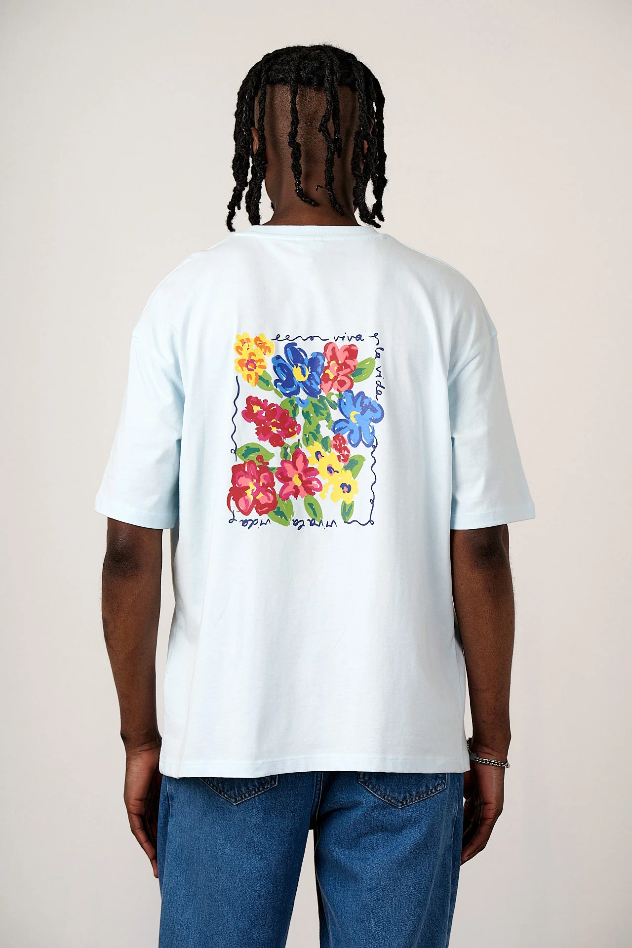 Benny - Oversized Cotton T-Shirt in Blue Vida Flower Print - Image 5