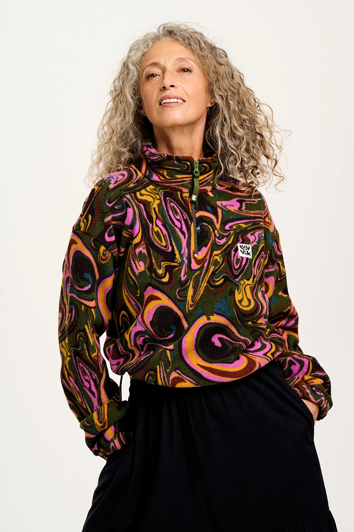 Blake - Cropped Polar Fleece in Mineral Swirl Print - Image 3