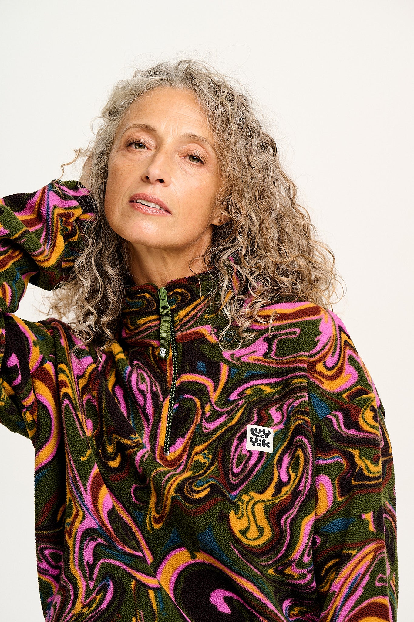 Blake - Cropped Polar Fleece in Mineral Swirl Print - Image 4