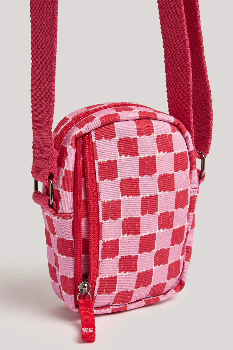 Brady - Cotton Crossbody Bag in Pink & Red Check - Image 4