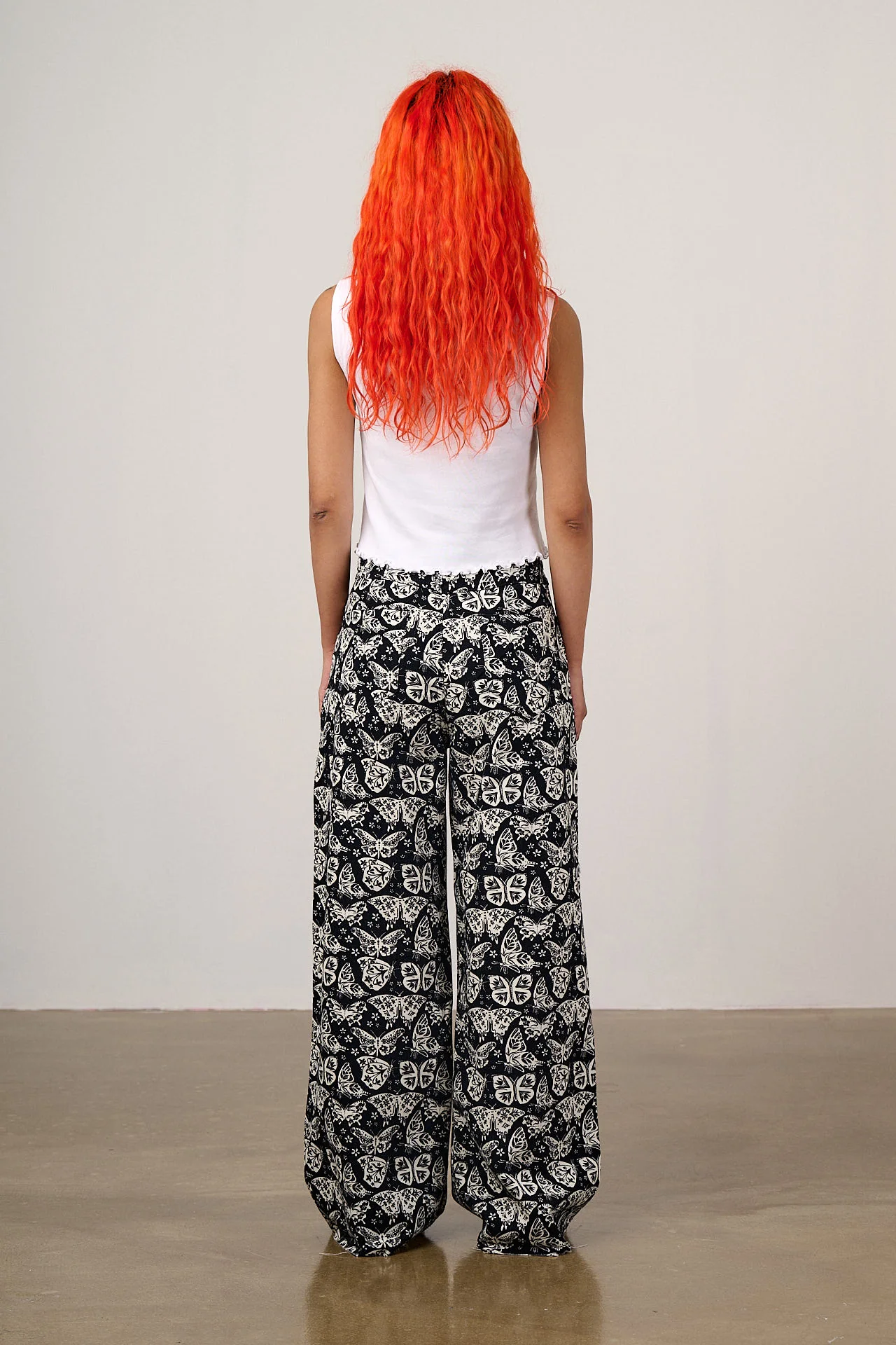Carter - High Waisted Cotton Trousers in Black & White Butterfly Print - Image 9