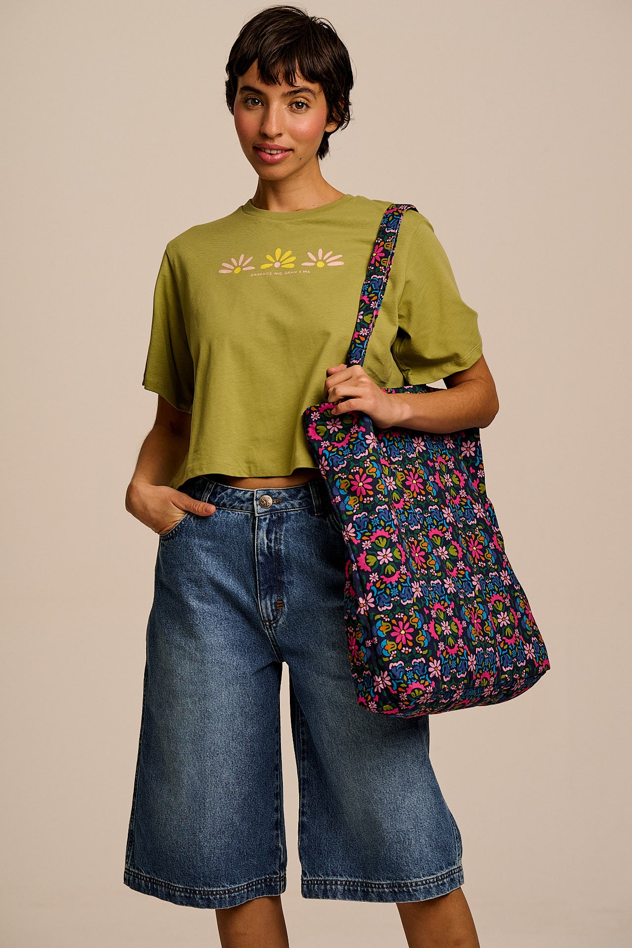 Catalina - Cotton Tote Bag in Blue Artisan Floral Patchwork - Image 2