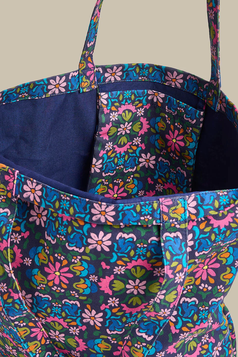 Catalina - Cotton Tote Bag in Blue Artisan Floral Patchwork - Image 3