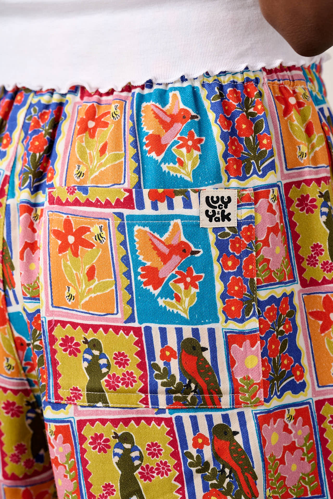 Charlie - Cotton Beach Shorts in Birds & Flowers Square Tile - Image 3