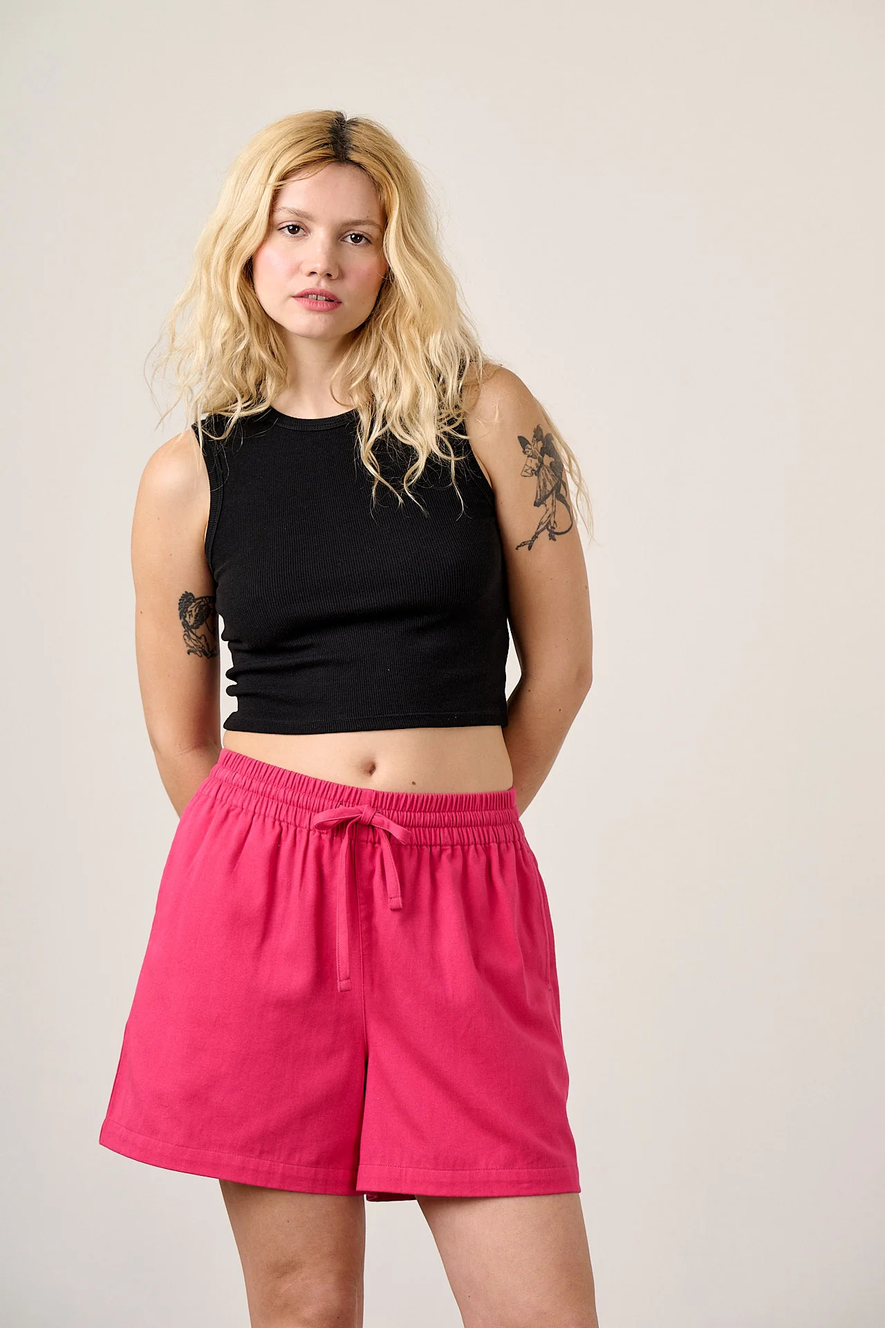 Charlie - Cotton Beach Shorts in in Fuchsia Rose - Image 4