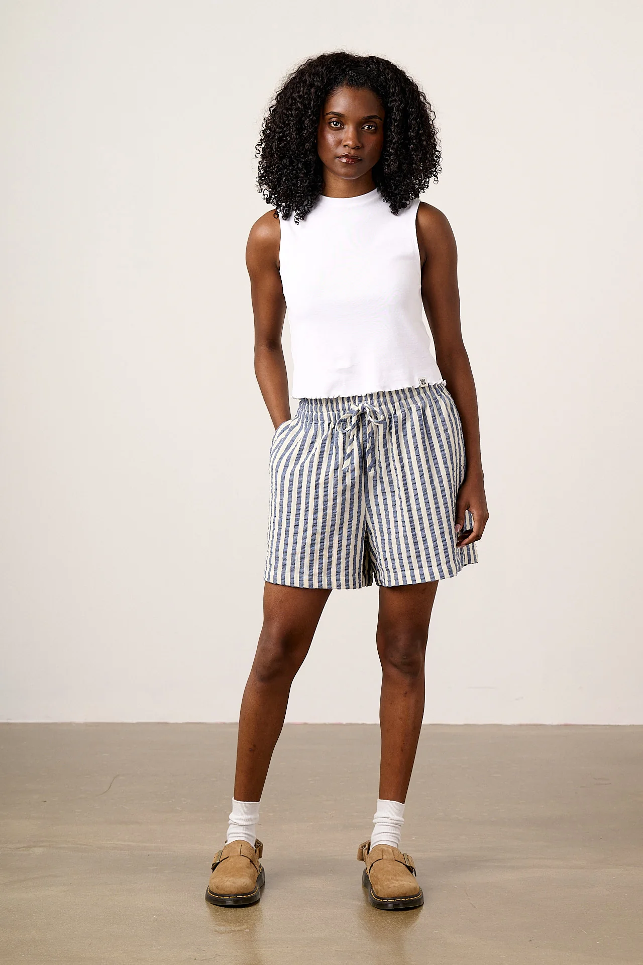 Charlie - Cotton Beach Shorts in Navy Stripe - Image 4