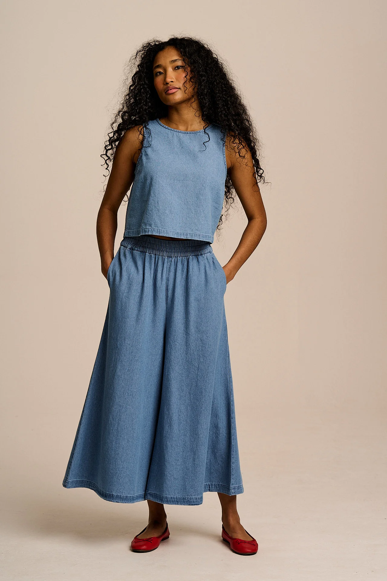 Chase - Cotton Culotte Trousers in Light Blue - Image 2
