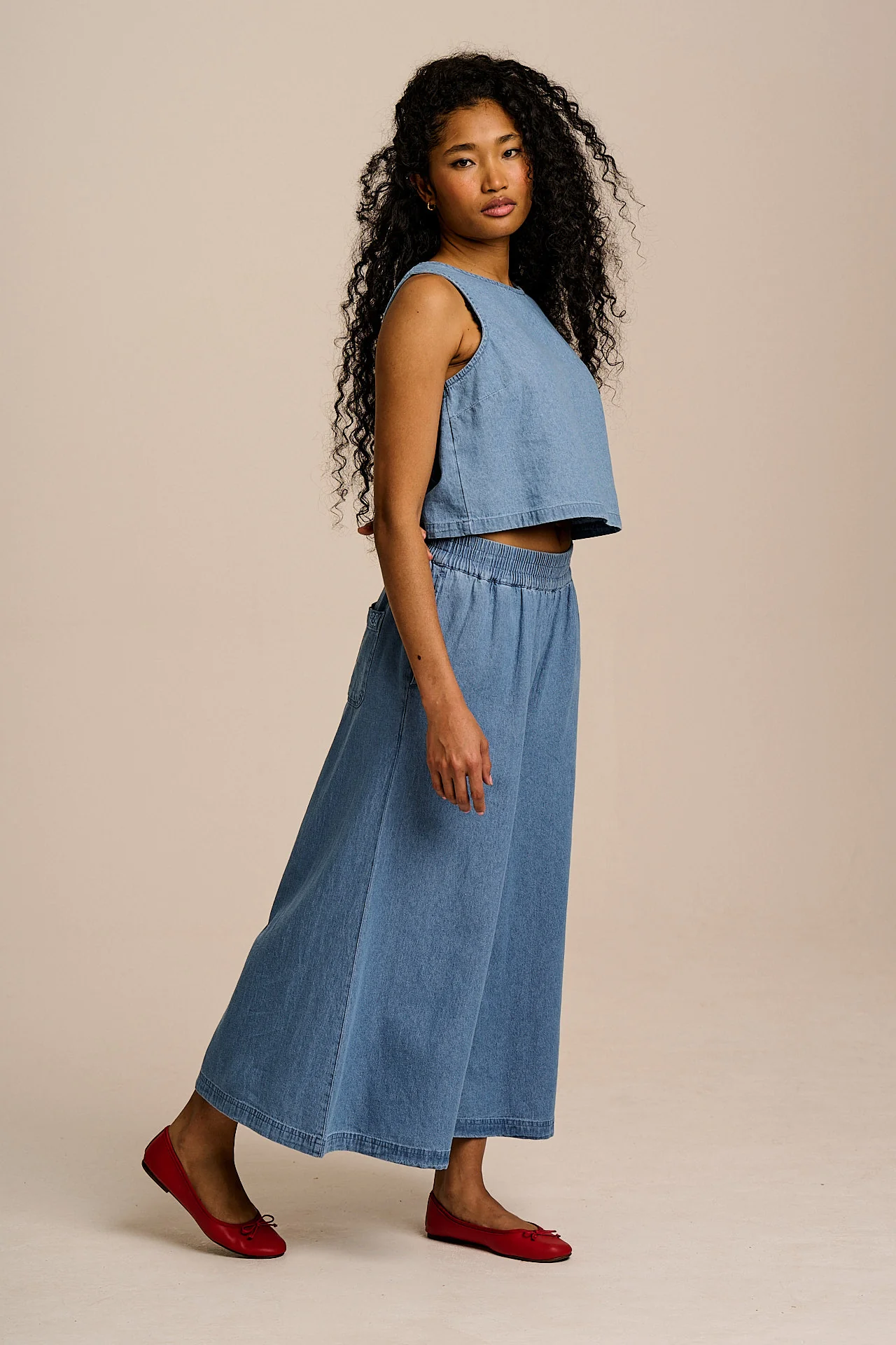 Chase - Cotton Culotte Trousers in Light Blue - Image 5