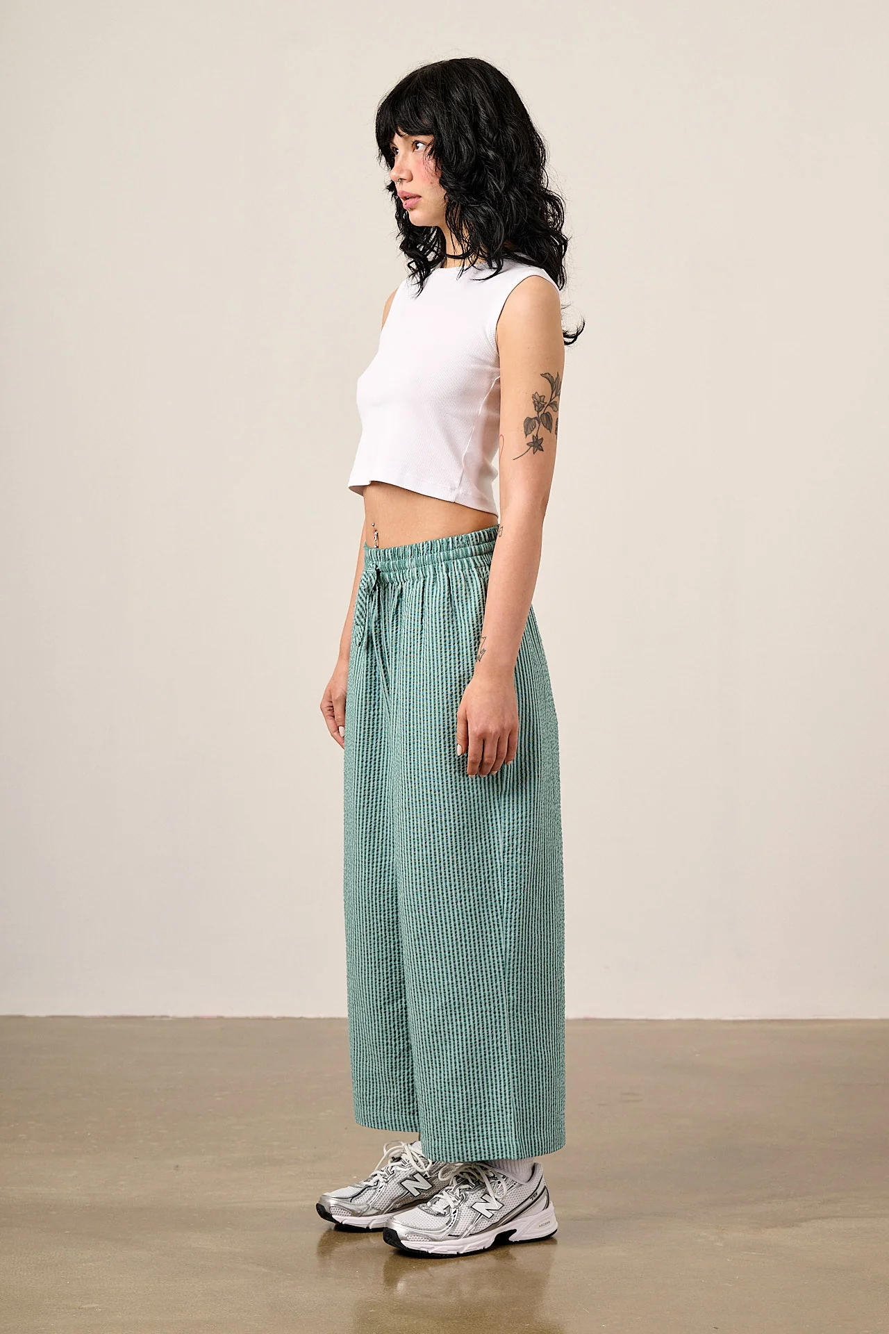 Chuck - Cotton Trousers in Teal Stripe - Image 3