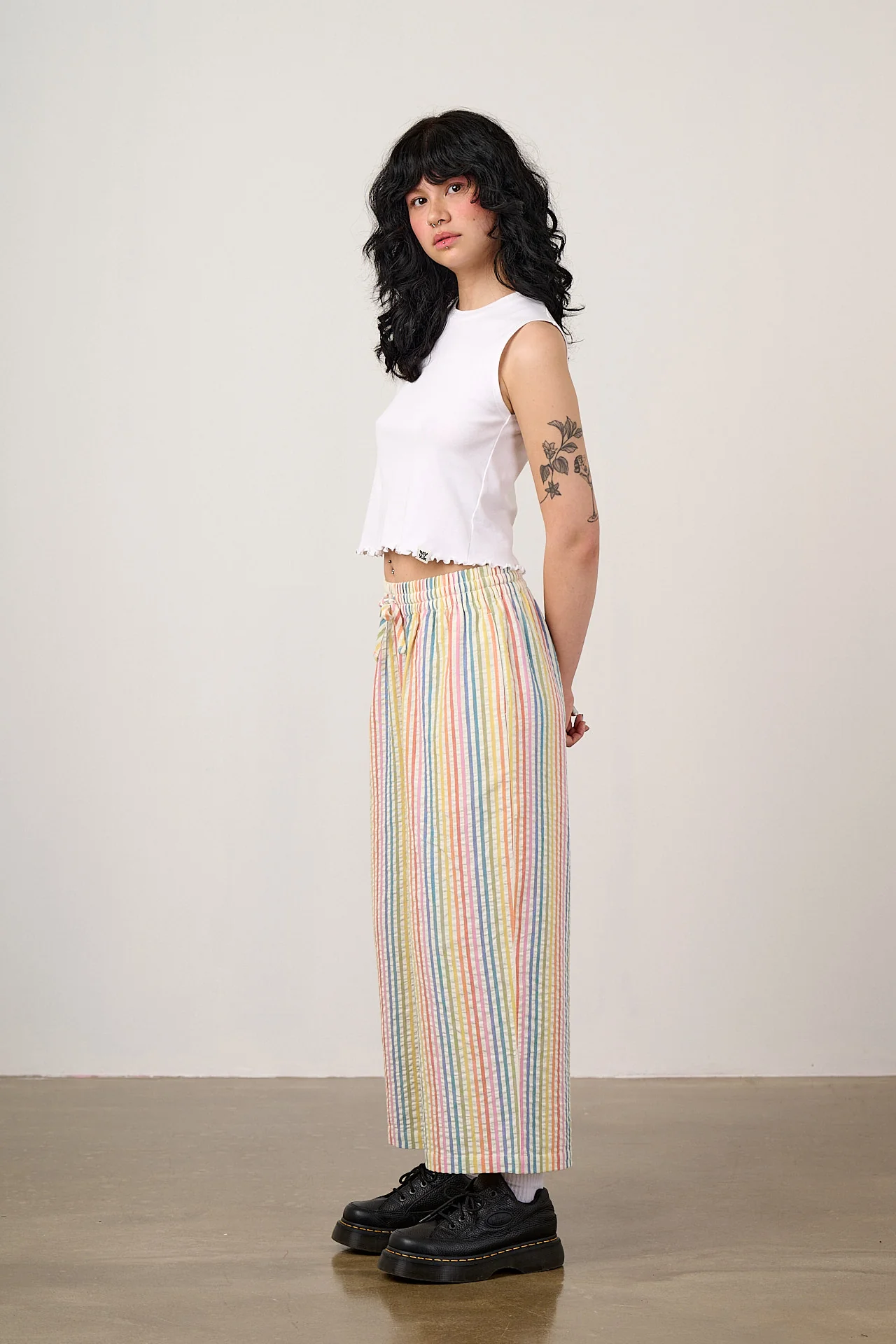 Chuck - Wide Leg Cotton Trousers in Vintage Rainbow Stripe - Image 5