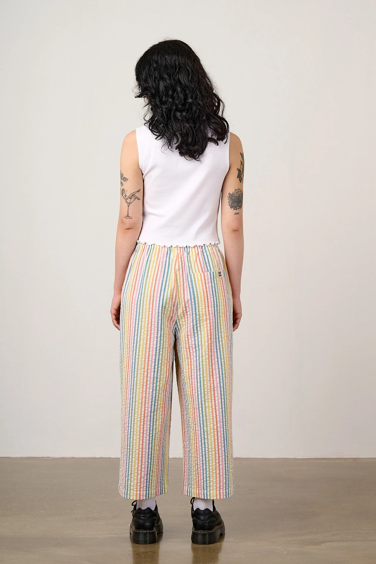 Chuck - Wide Leg Cotton Trousers in Vintage Rainbow Stripe - Image 6