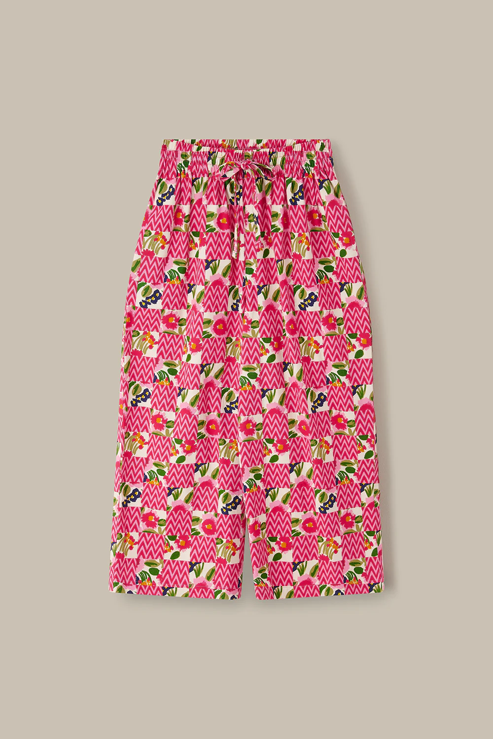 Chuck - Wide Leg Cotton Trousers in Zig Zag Floral Checkerboard - Image 3