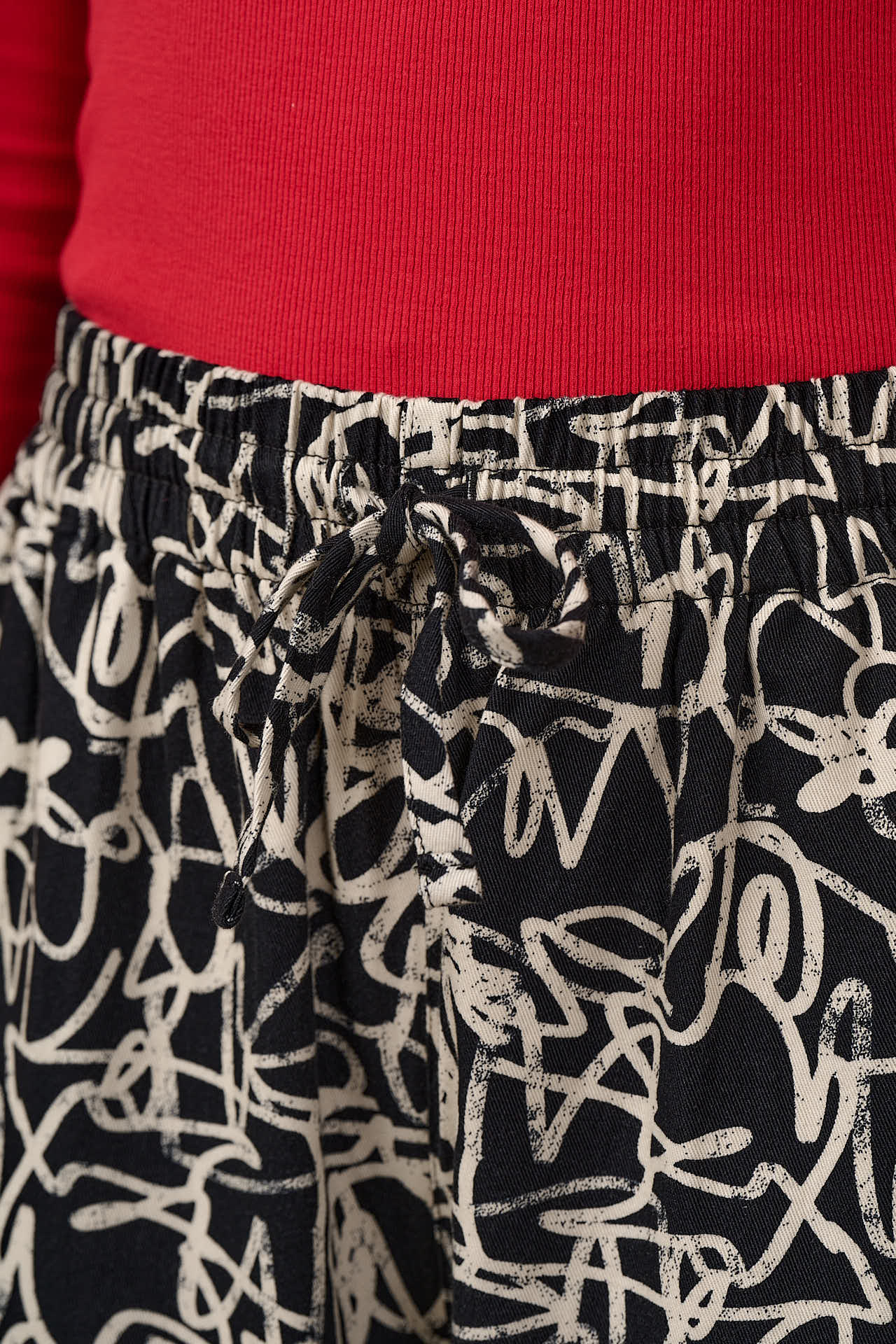 Chuck - Wide Leg Cotton Trousers in Black & White Graffiti Print - Image 3