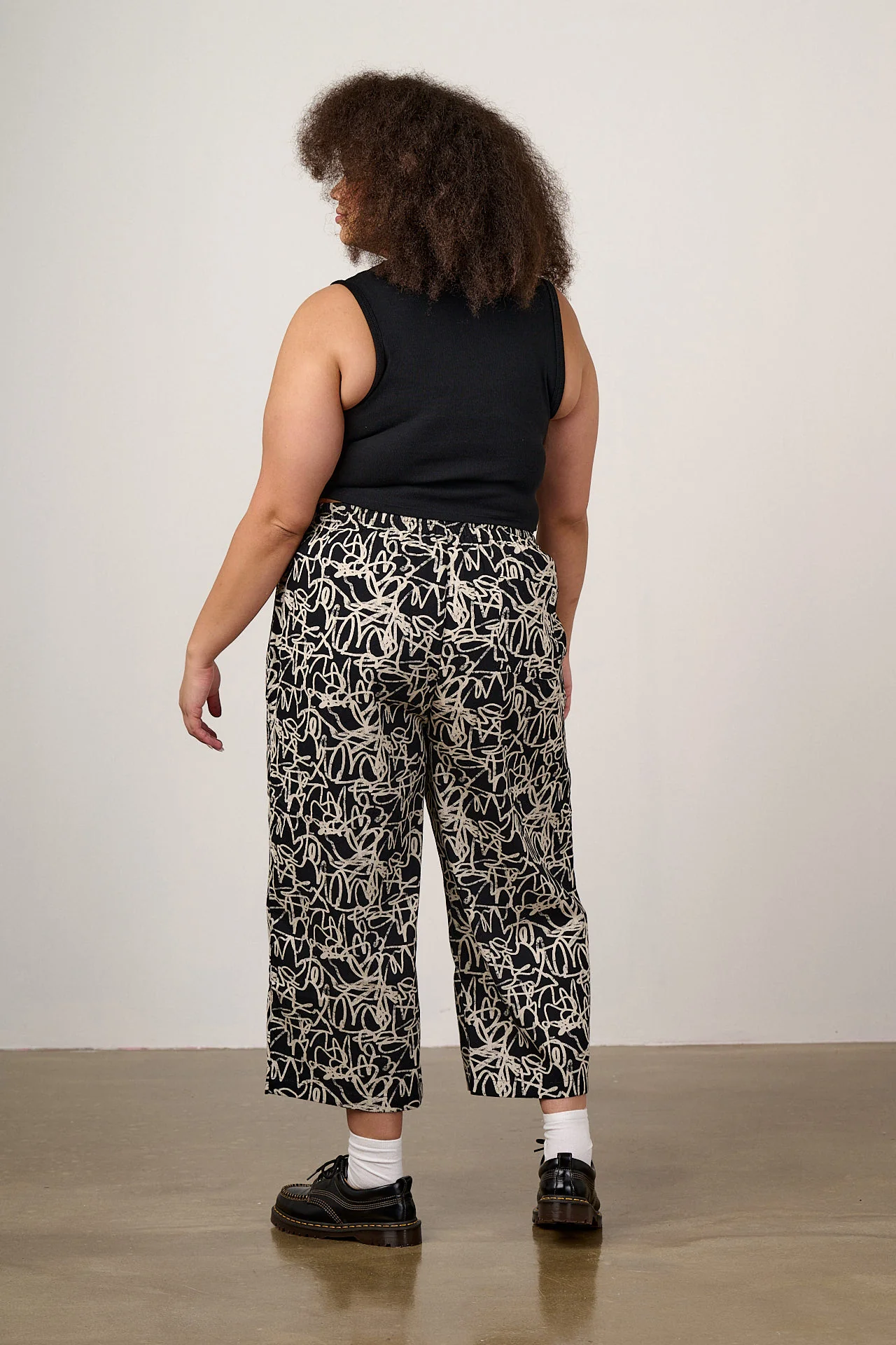 Chuck - Wide Leg Cotton Trousers in Black & White Graffiti Print - Image 5