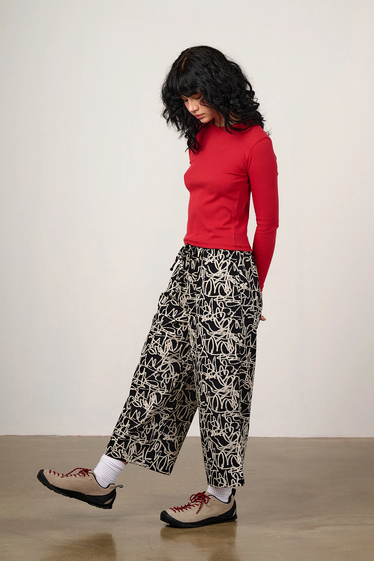 Chuck - Wide Leg Cotton Trousers in Black & White Graffiti Print - Image 8