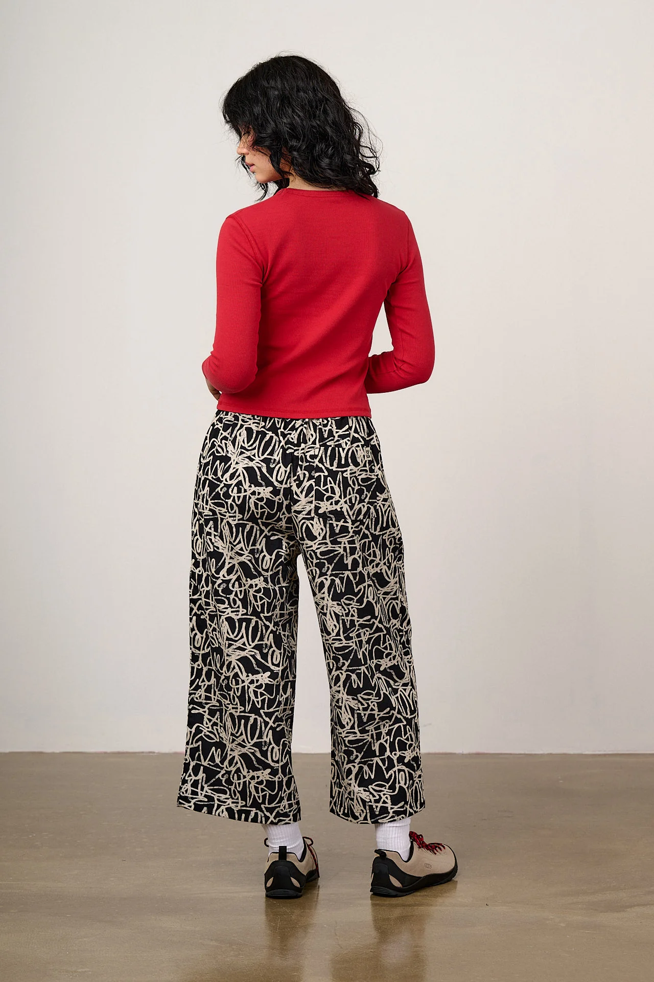 Chuck - Wide Leg Cotton Trousers in Black & White Graffiti Print - Image 9