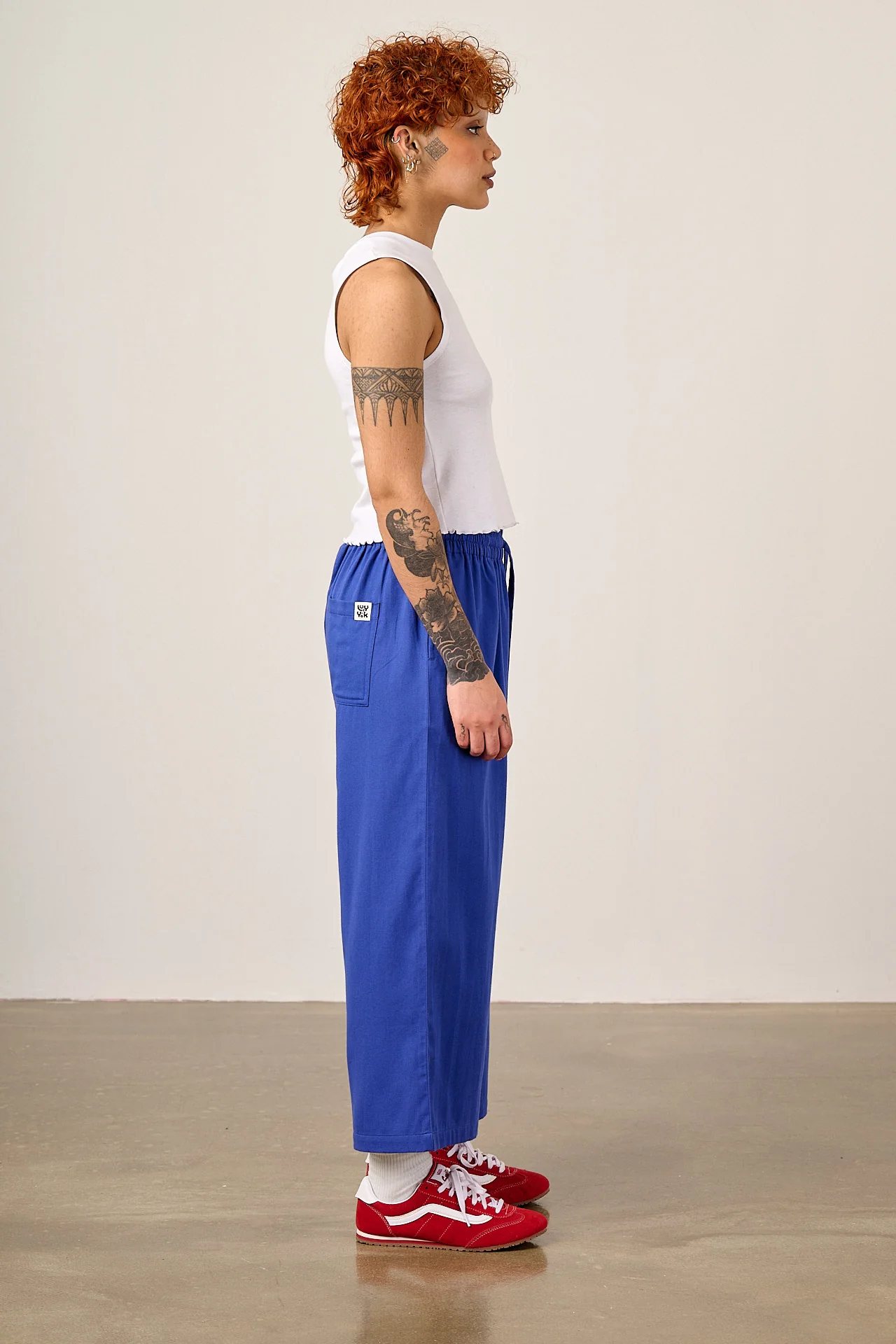 Chuck - Wide Leg Cotton Trousers in Dazzling Blue - Image 3