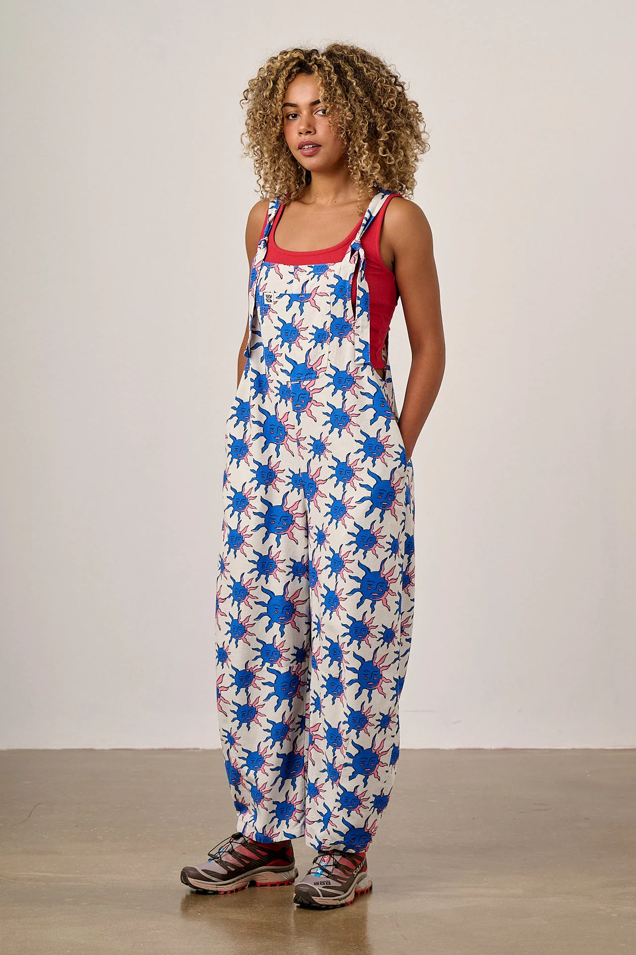 Chula - Cotton & Viscose Barrel Leg Dungarees in Celestial Sun Print - Image 3