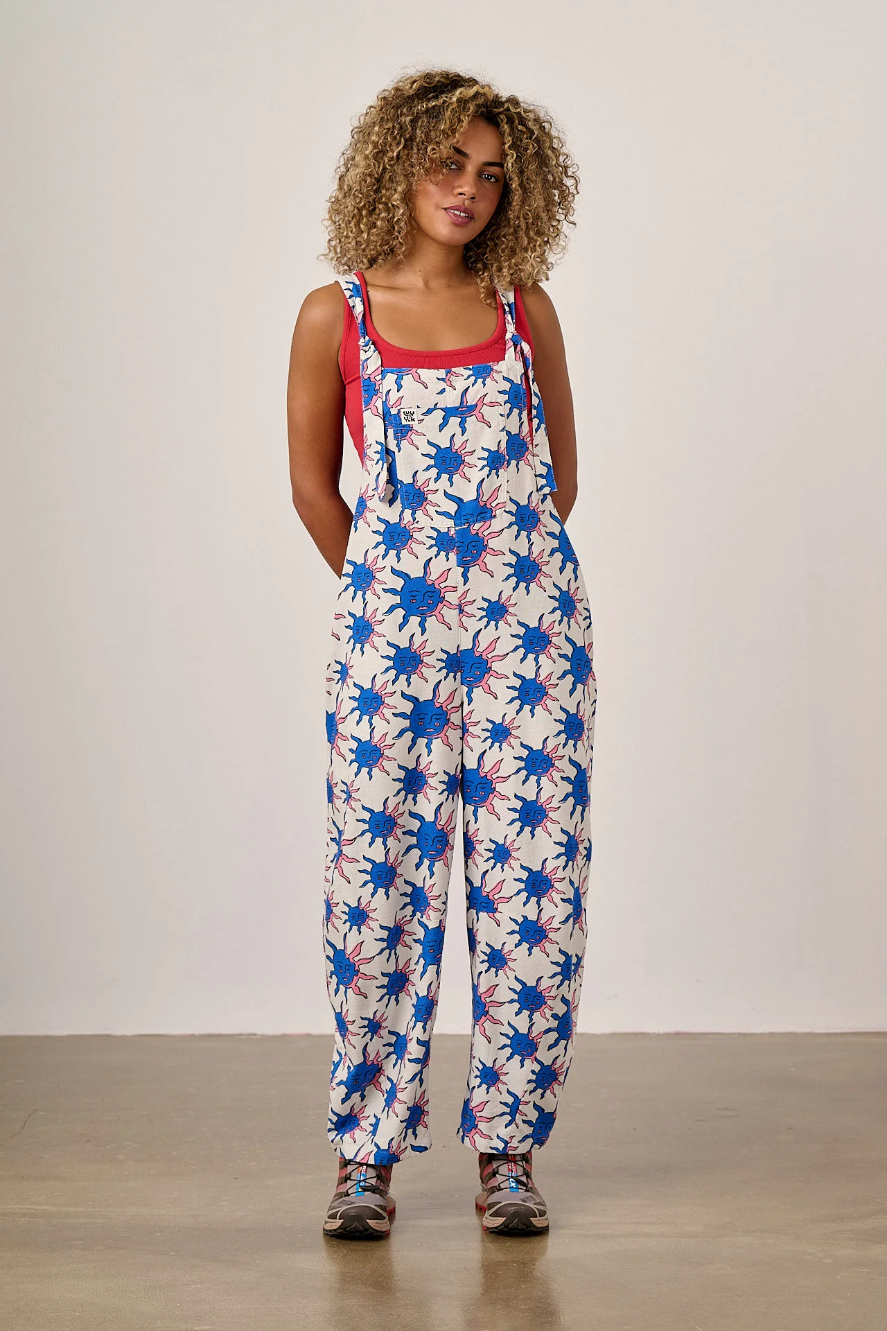 Chula - Cotton & Viscose Barrel Leg Dungarees in Celestial Sun Print - Image 4