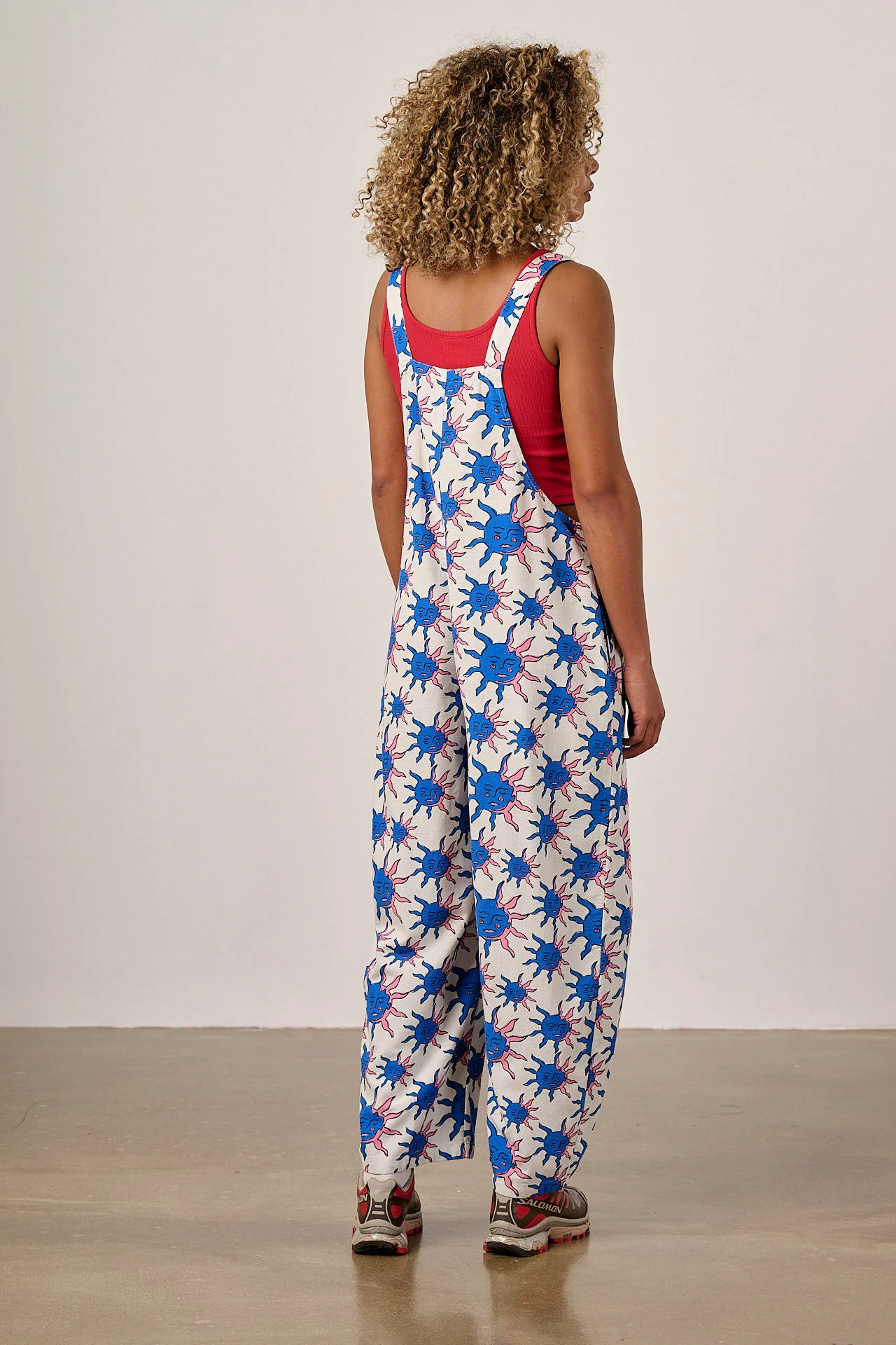Chula - Cotton & Viscose Barrel Leg Dungarees in Celestial Sun Print - Image 5