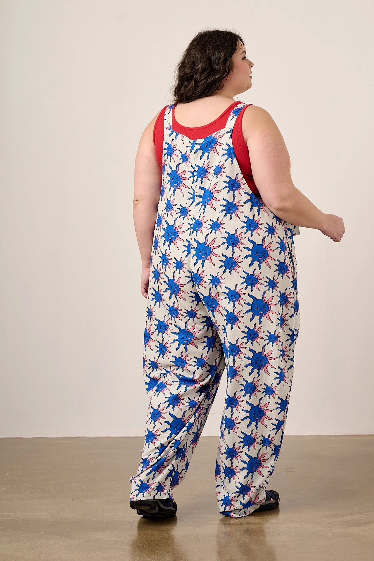 Chula - Cotton & Viscose Barrel Leg Dungarees in Celestial Sun Print - Image 6