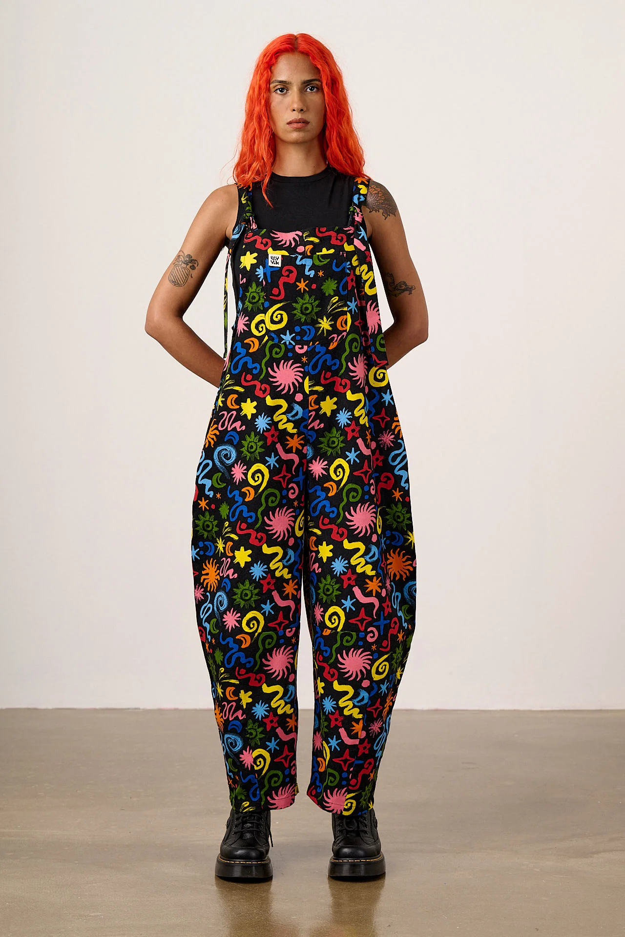 Chula - Cotton Barrel Leg Dungarees in Bright Astral Print - Image 2