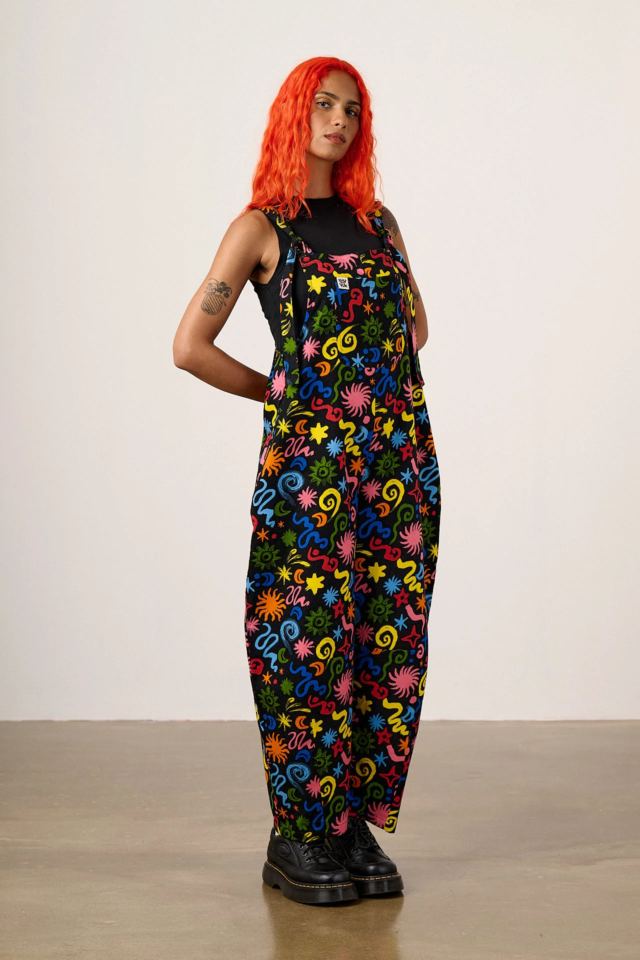 Chula - Cotton Barrel Leg Dungarees in Bright Astral Print - Image 4