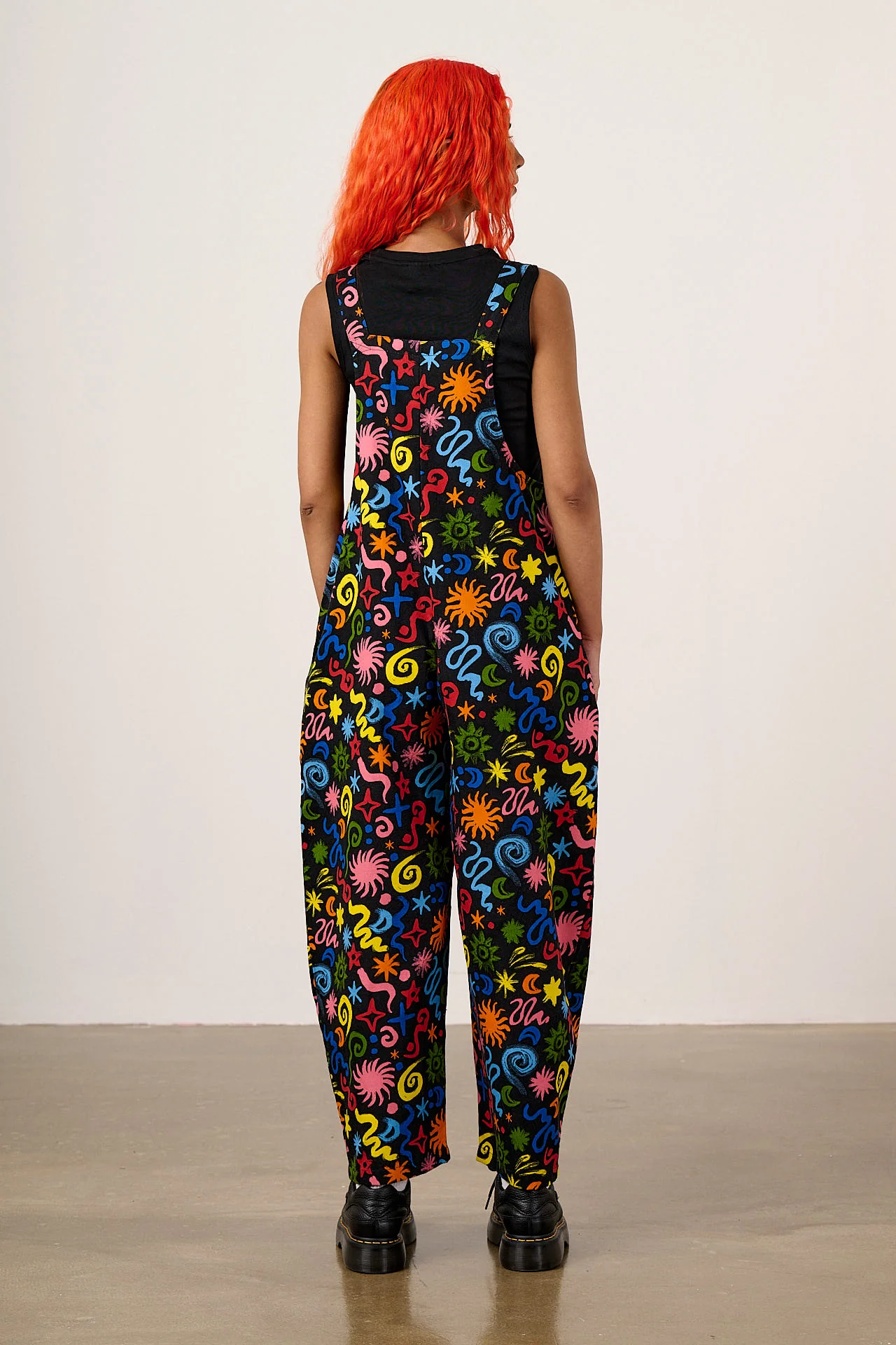 Chula - Cotton Barrel Leg Dungarees in Bright Astral Print - Image 5