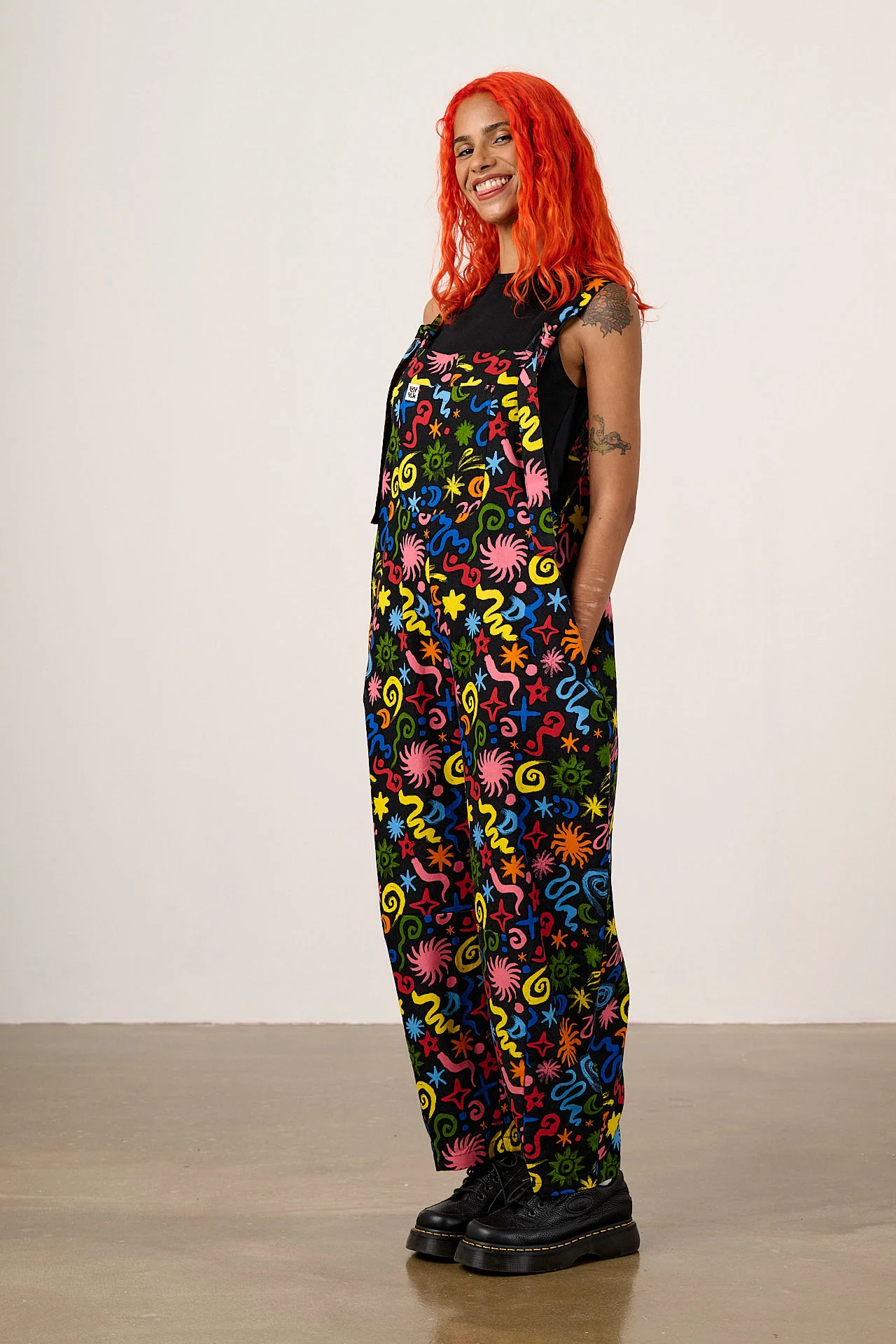 Chula - Cotton Barrel Leg Dungarees in Bright Astral Print - Image 6